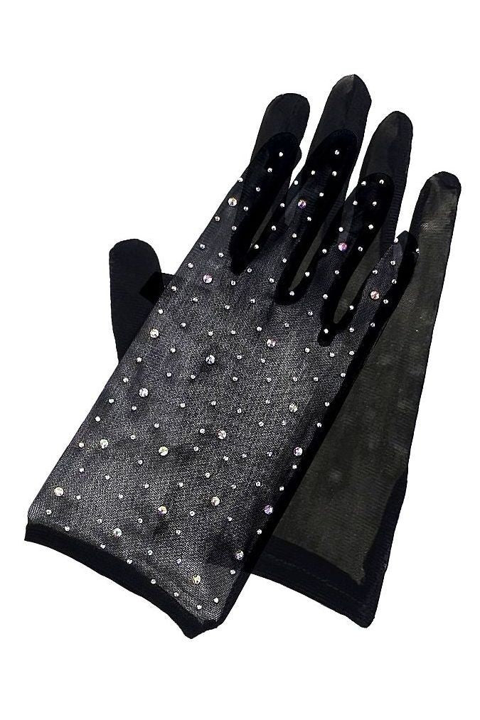 Black Mesh Rhinestone Gloves - Image 2