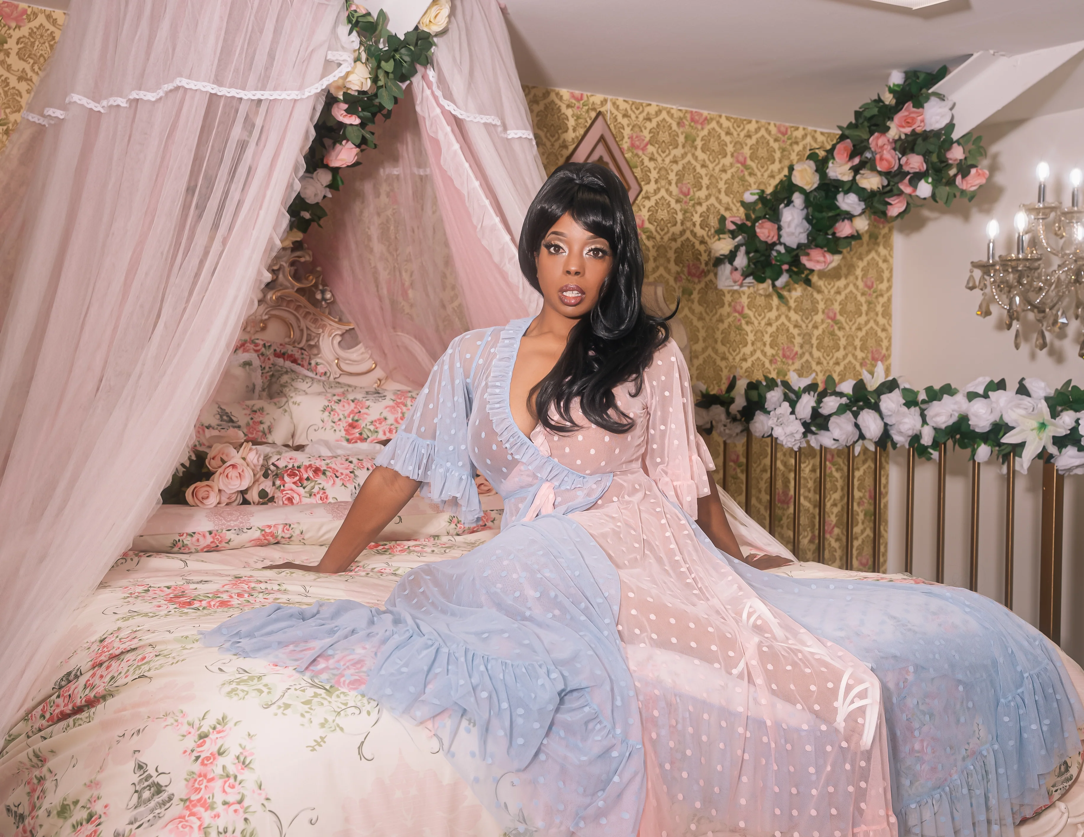 Briar Rose Colorblocked Polka Dot Mesh Dressing Gown - Image 5