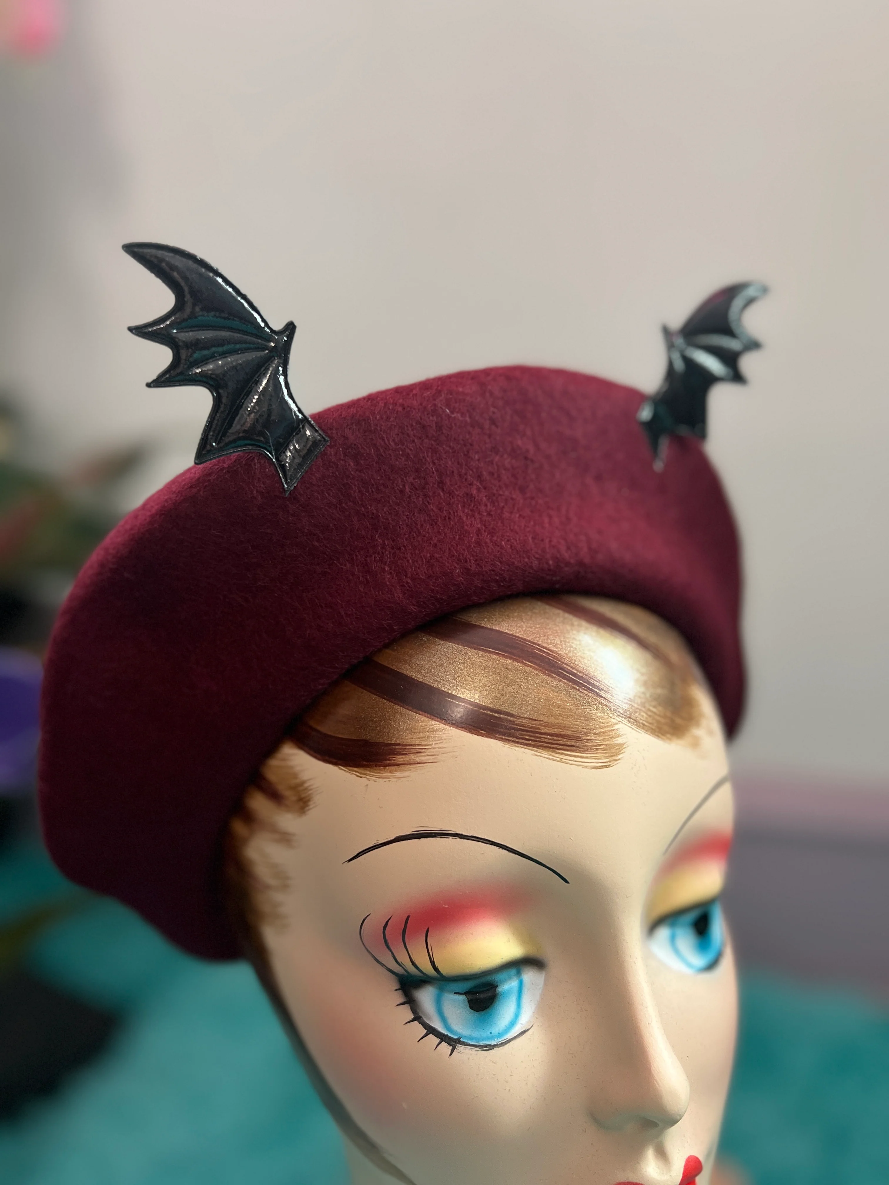 Burgundy Wool Felt Batty Beret from Blessed By Lilith - Image 2