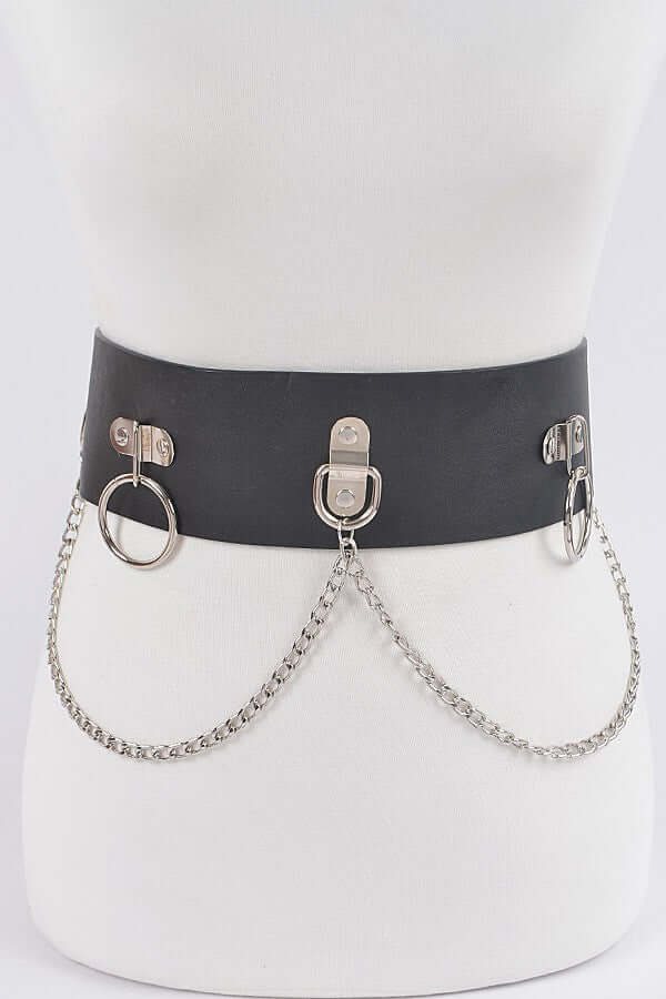 Faux Leather Belt with ring and chan details - Image 4