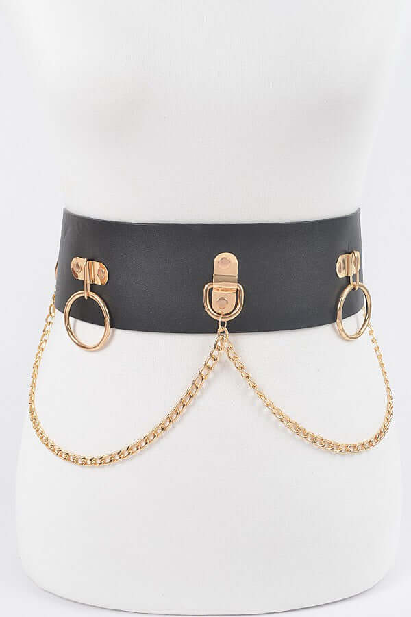 Faux Leather Belt with ring and chan details - Image 6