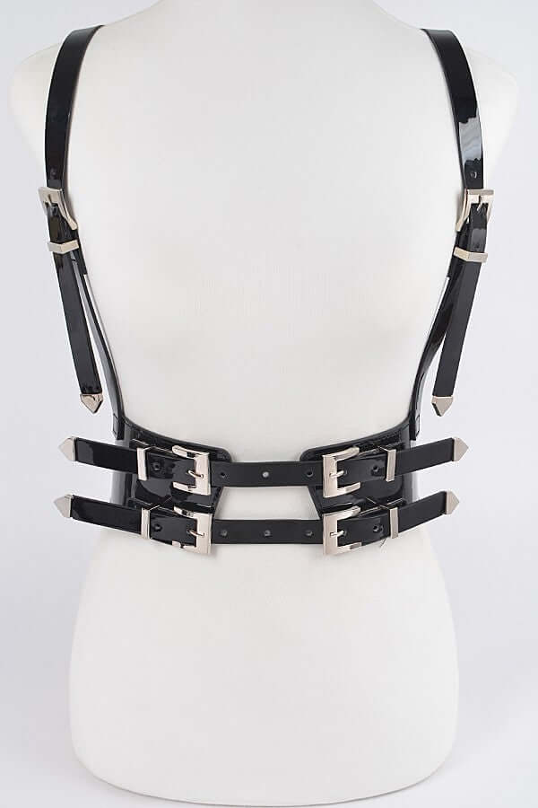 Glossy Faux Leather Harness with Metallic Buckle Details - Image 4