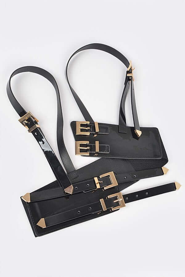 Glossy Faux Leather Harness with Metallic Buckle Details - Image 5
