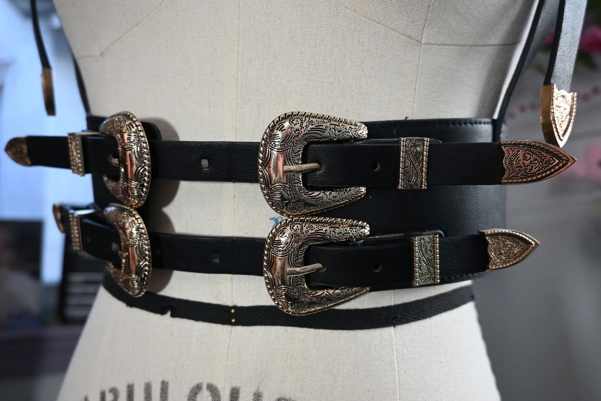 Faux Leather Harness with Western Filigree Buckle Details - Image 2