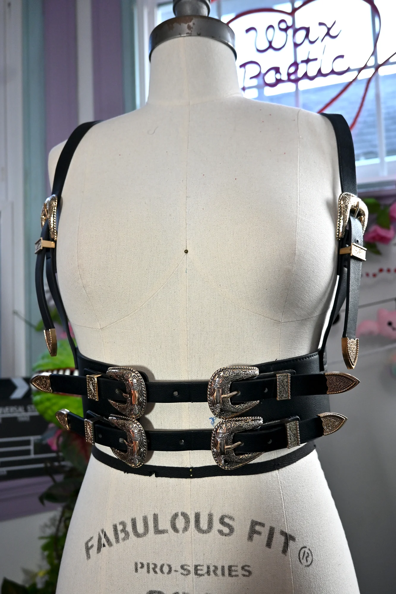 Faux Leather Harness with Western Filigree Buckle Details - Image 3