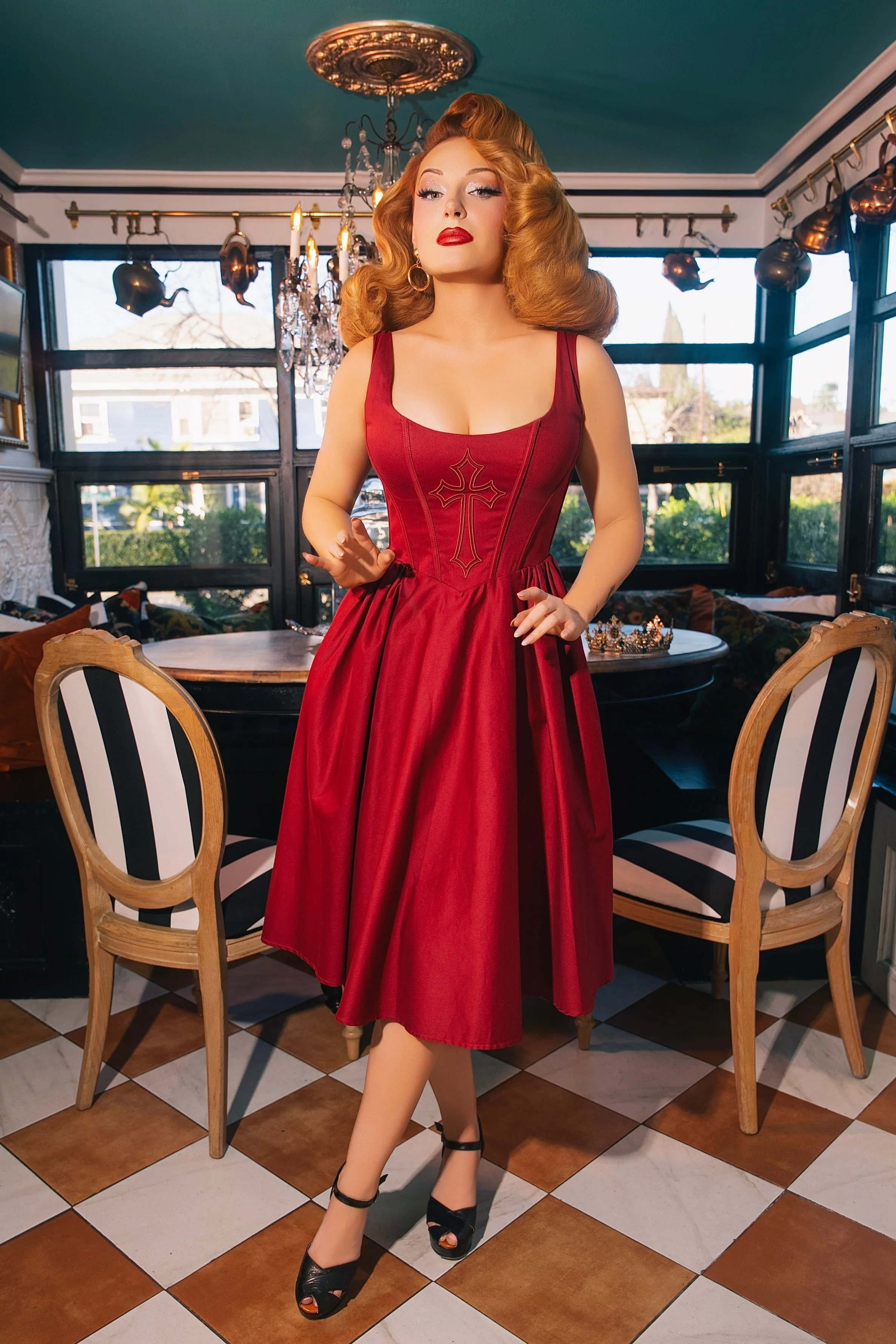 Gabriela Cross Swing Dress in Wine by Weasel Wear