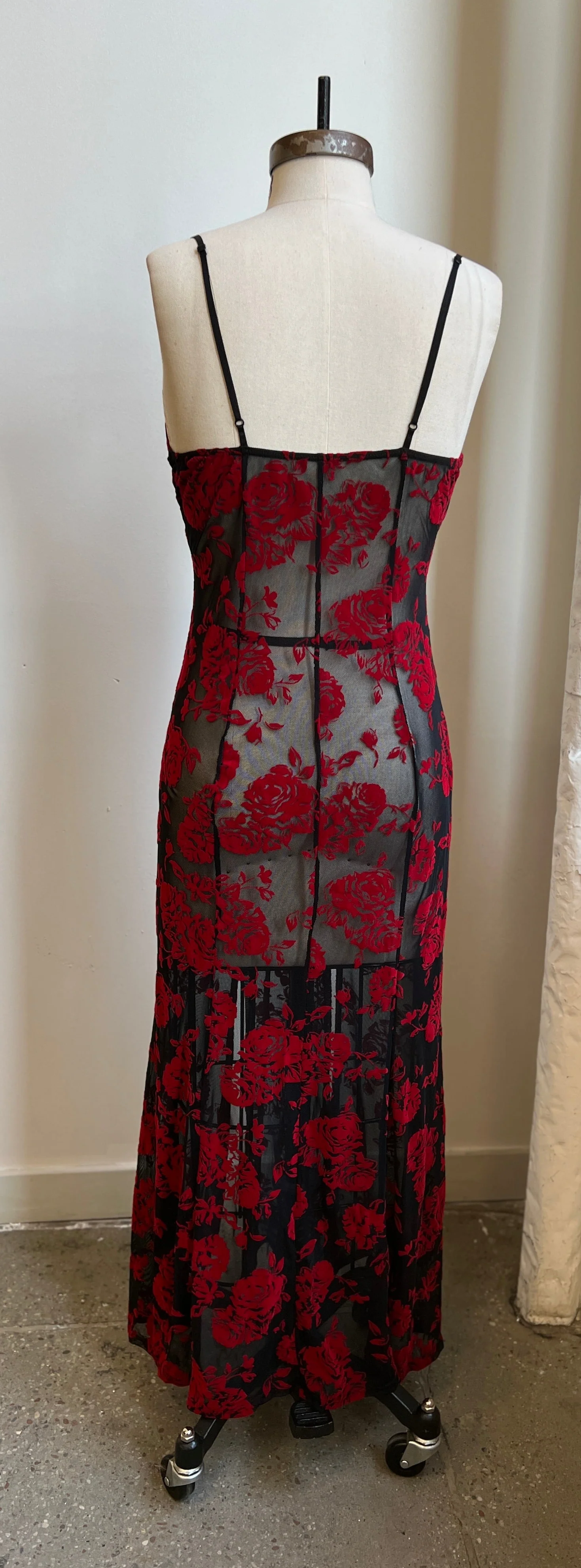 Lily Slip Dress in Red Rose Flocked Mesh - Image 3