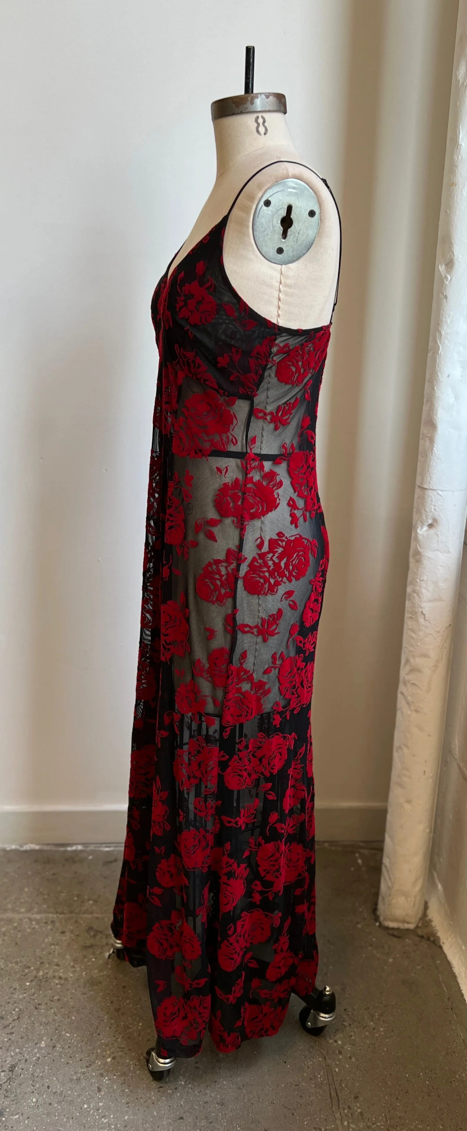 Lily Slip Dress in Red Rose Flocked Mesh - Image 4