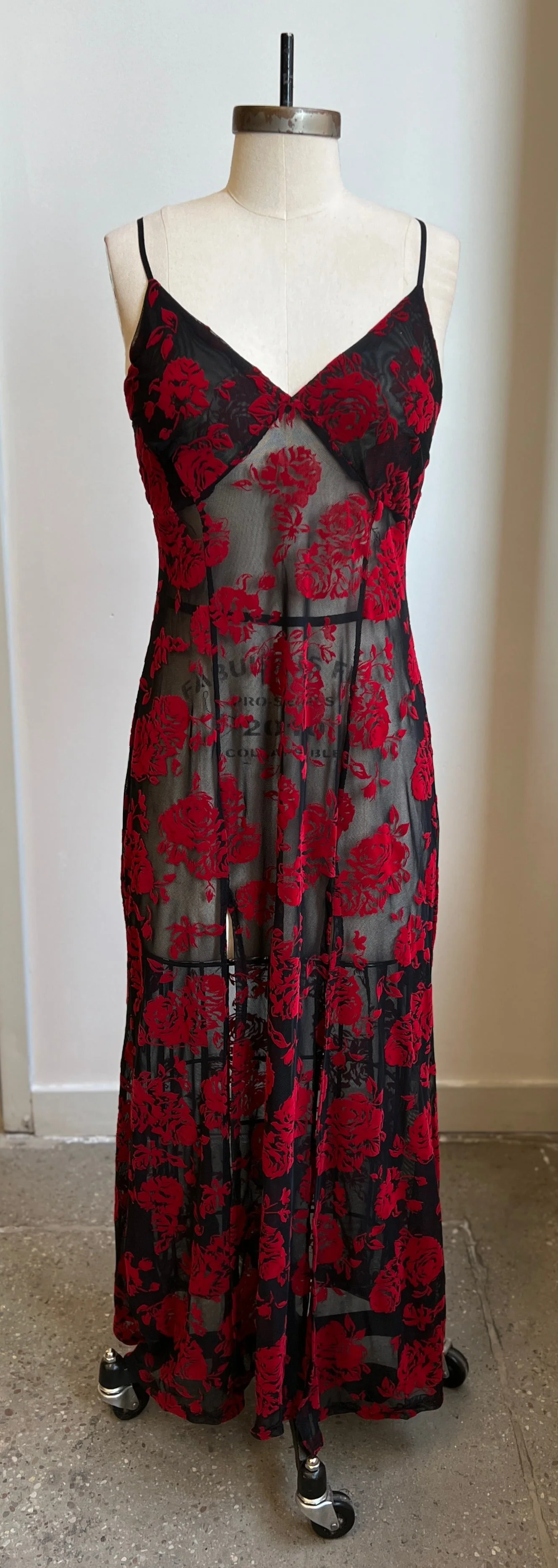 Lily Slip Dress in Red Rose Flocked Mesh - Image 5