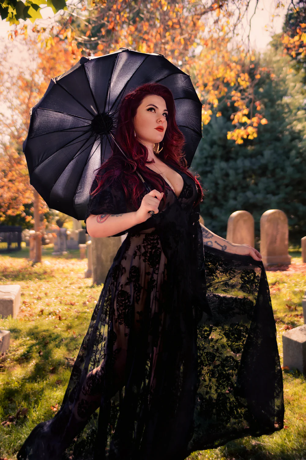 Lydia Wrap Dress in Flocked Rose Black Mesh - Image 4