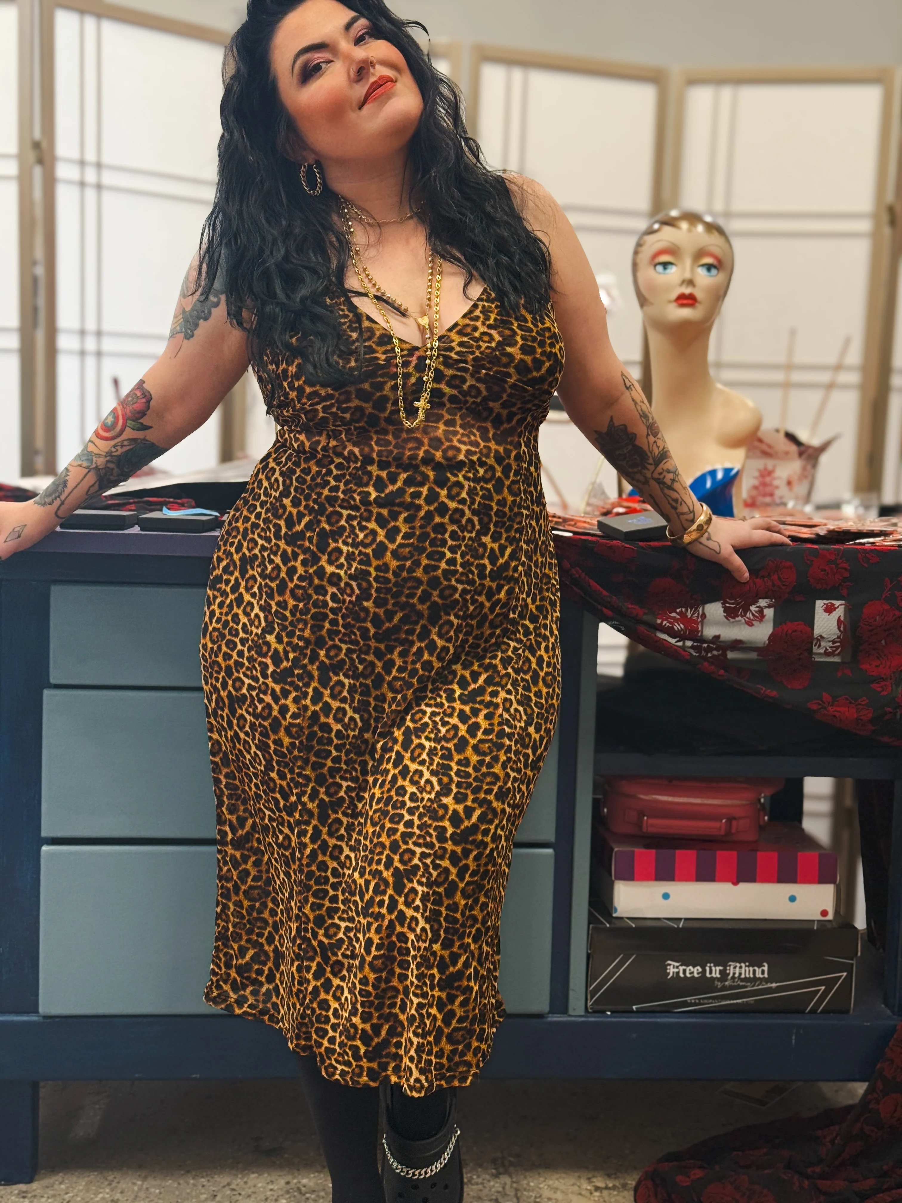 Lydia Midi Slip Dress in Leopard Mesh - Image 2