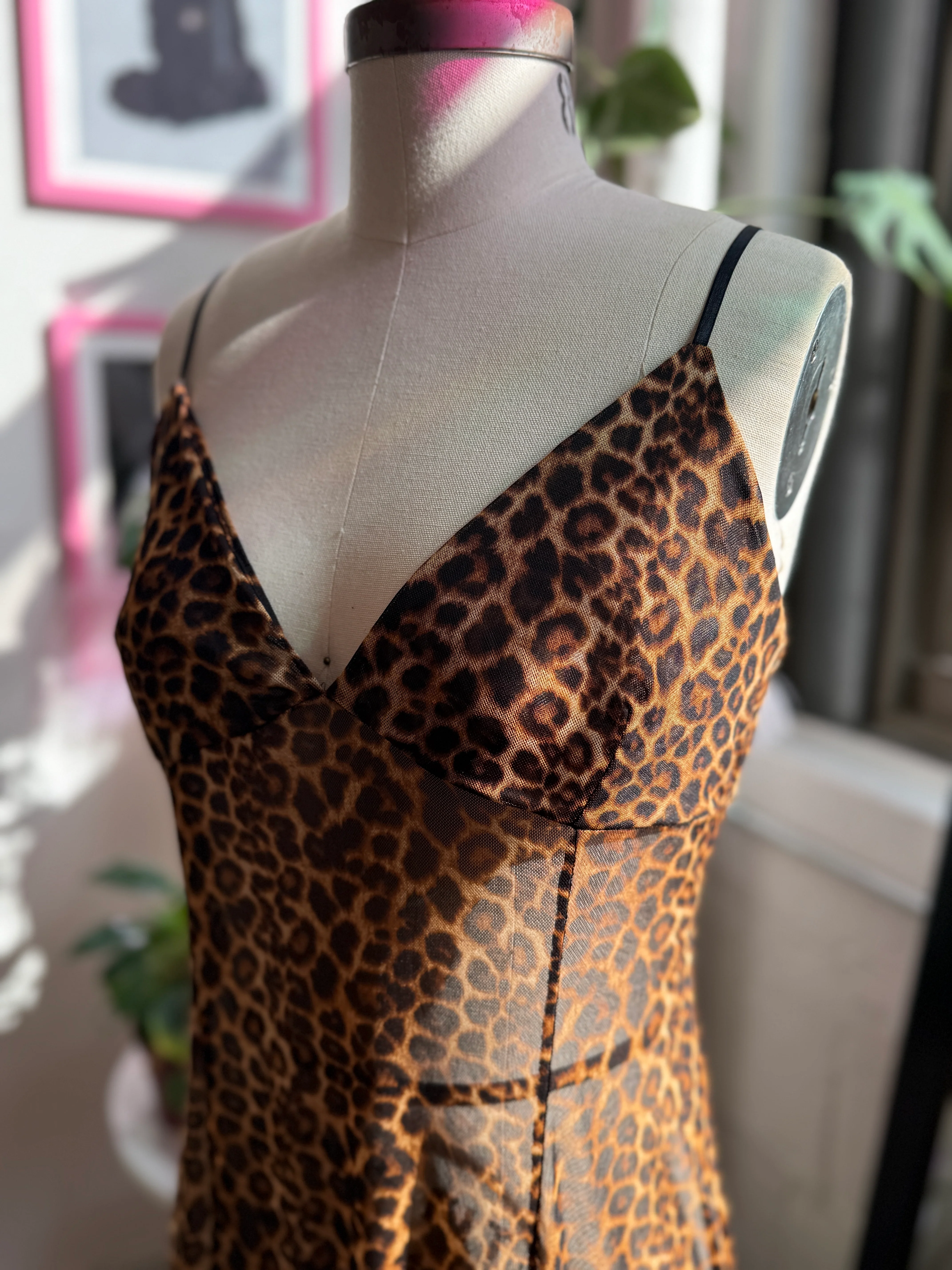 Lydia Midi Slip Dress in Leopard Mesh - Image 3