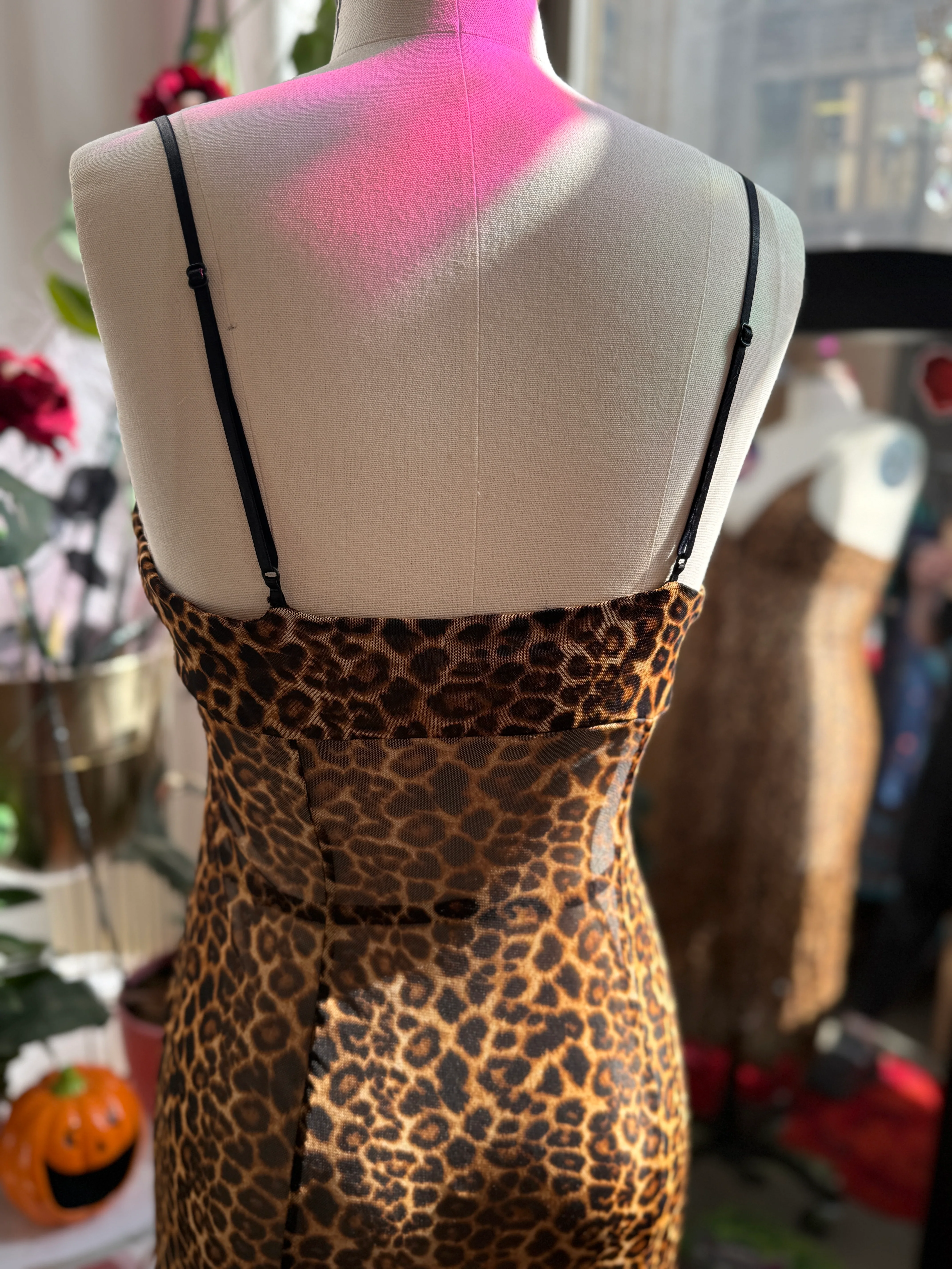 Lydia Midi Slip Dress in Leopard Mesh - Image 4