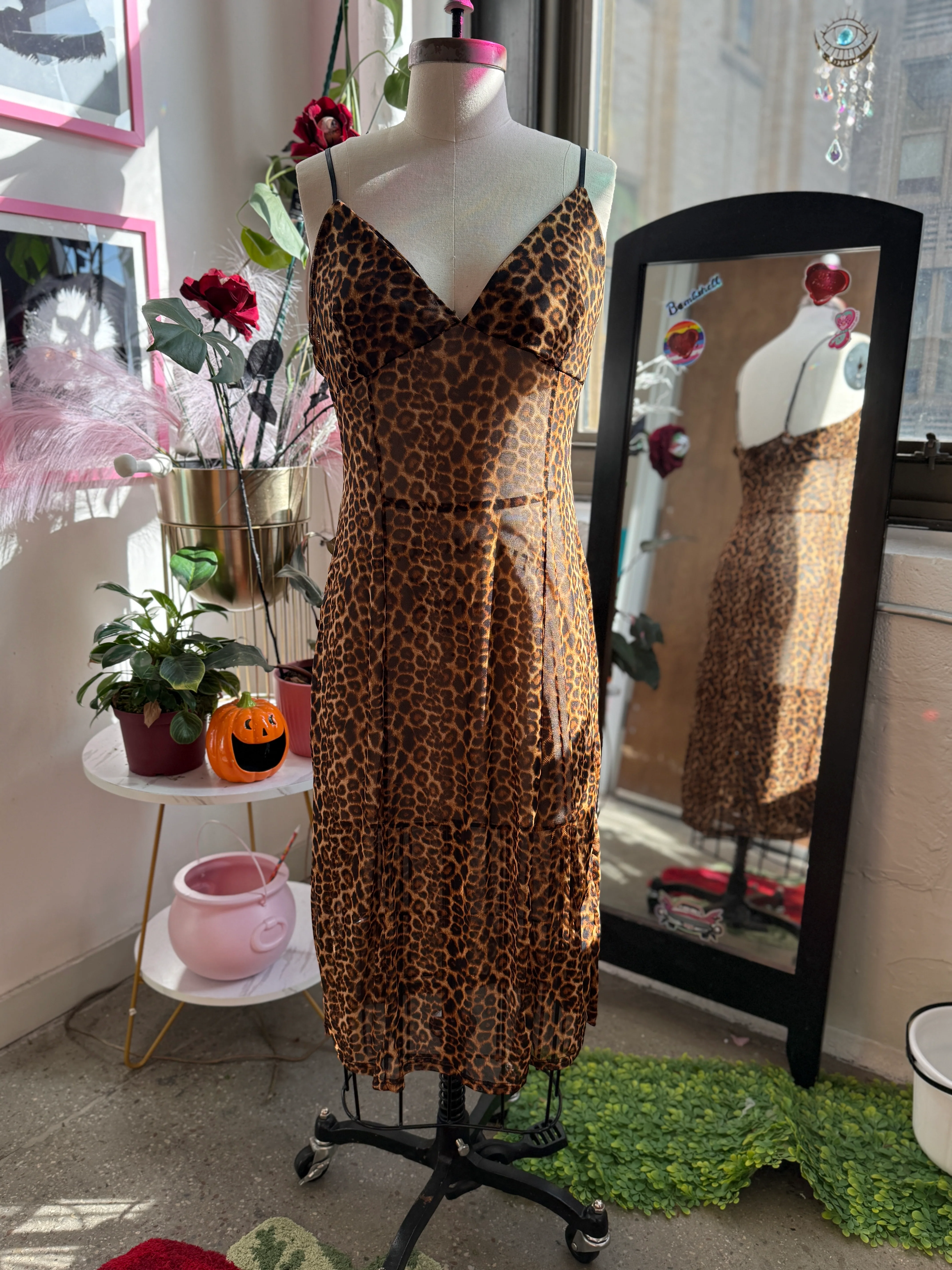 Lydia Midi Slip Dress in Leopard Mesh - Image 5