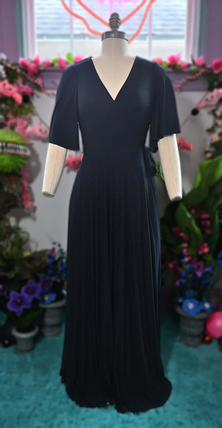 Lydia Wrap Dress in Black Brushed Knit - Image 3