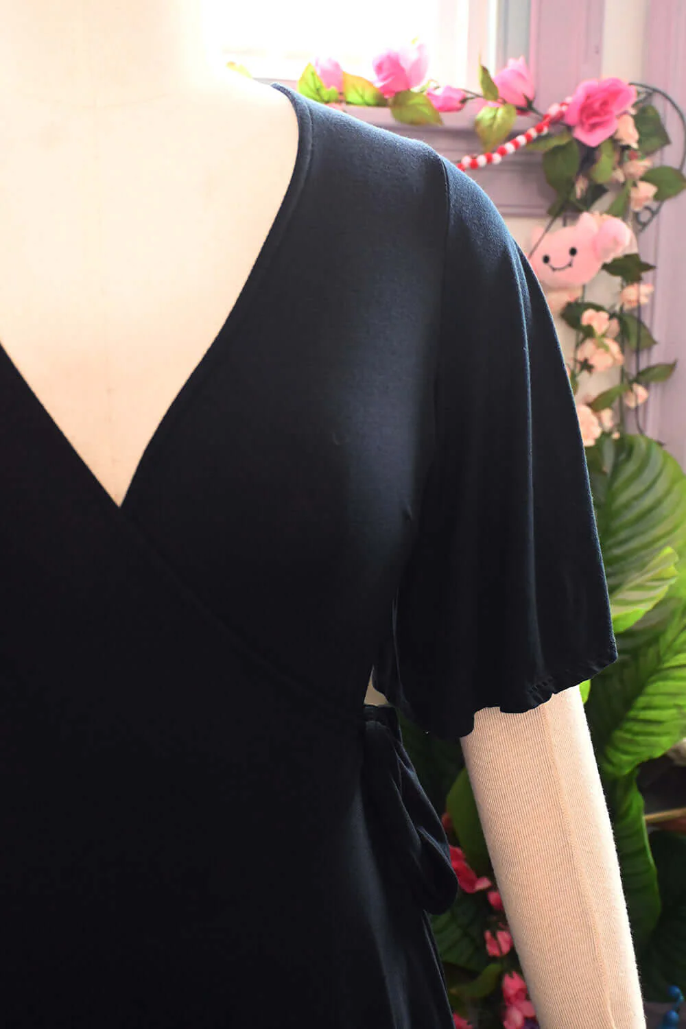 Lydia Wrap Dress in Black Brushed Knit - Image 4