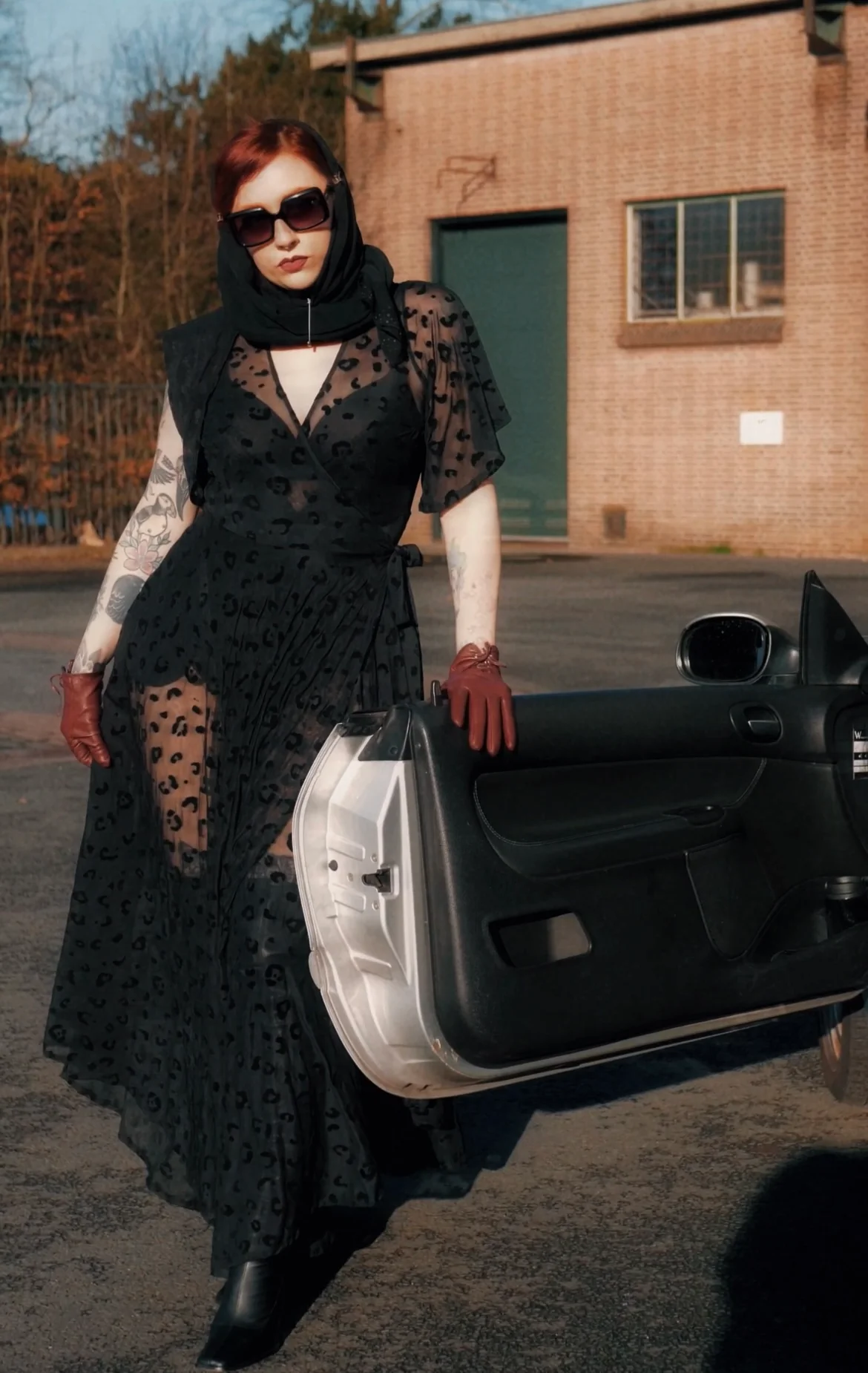 Lydia Wrap Dress in Flocked Jaguar Mesh