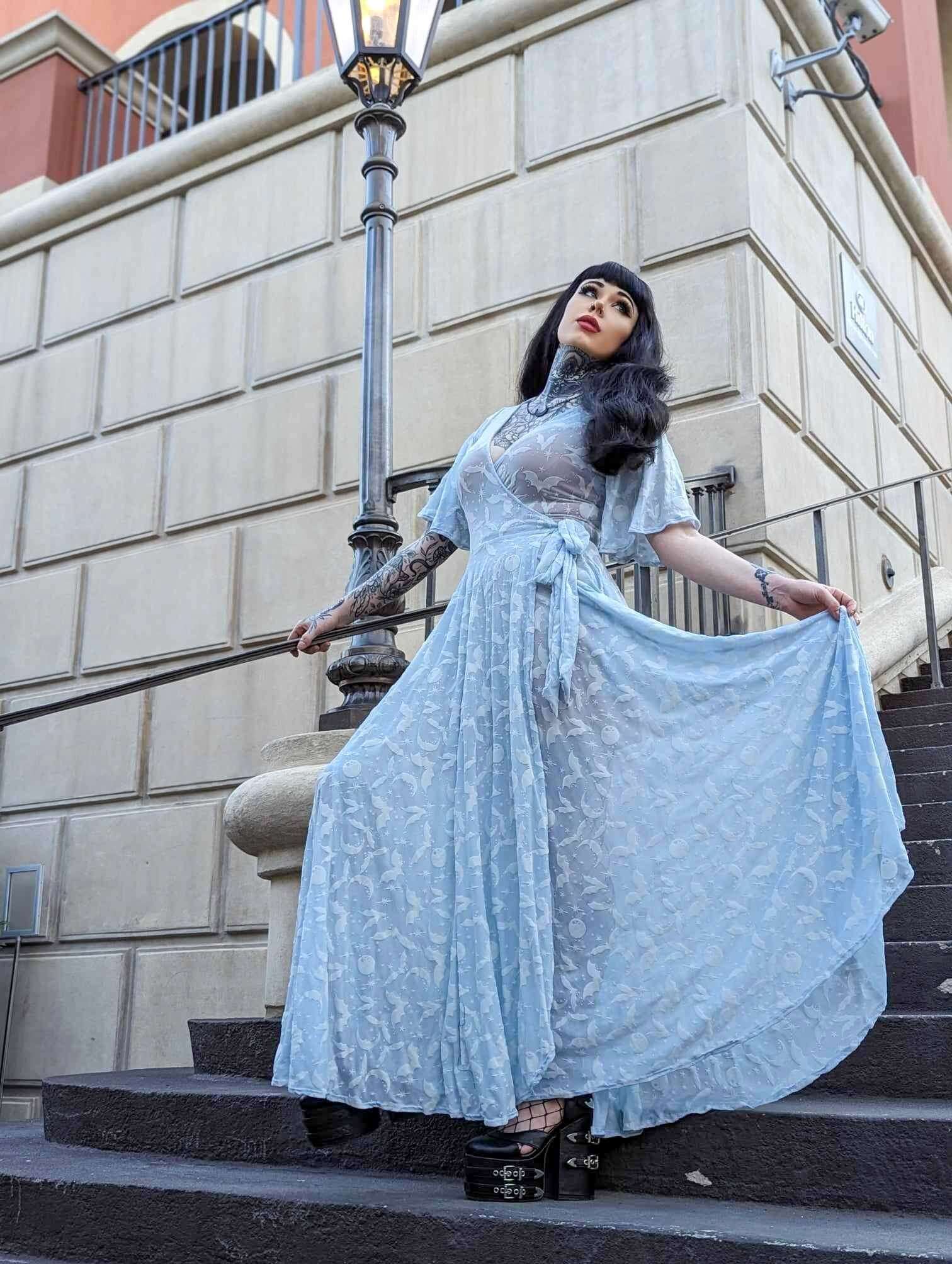 Lydia wrap dress in Ice Queen of Halloween Flocked Mesh - Image 3