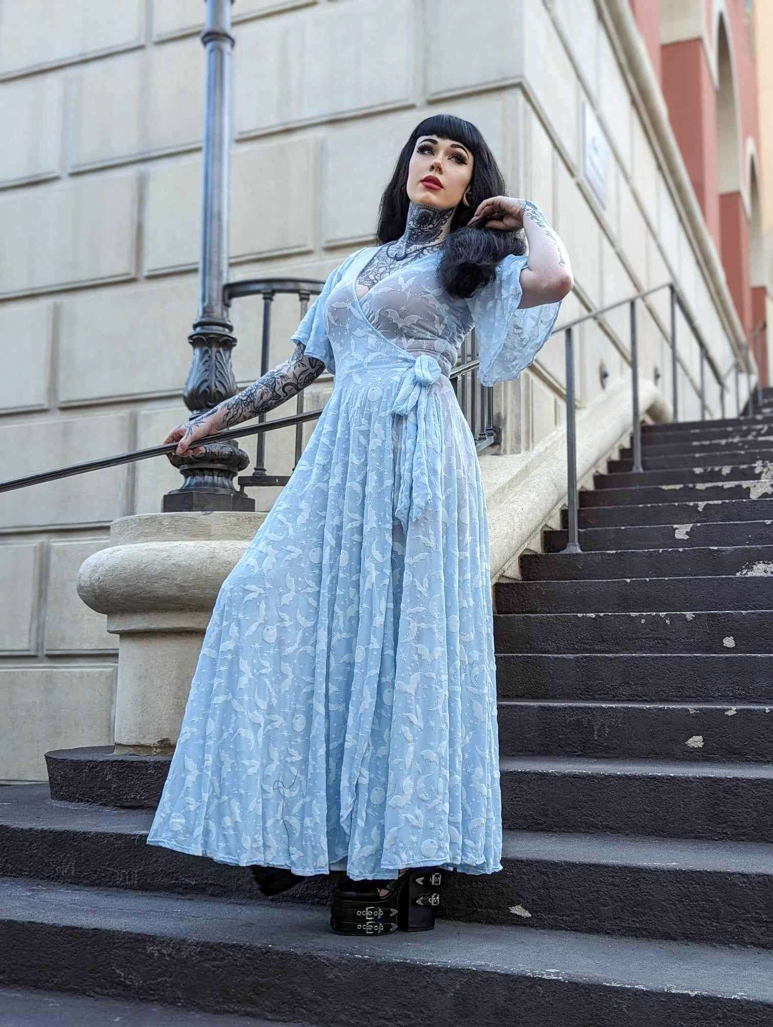 Lydia wrap dress in Ice Queen of Halloween Flocked Mesh - Image 4