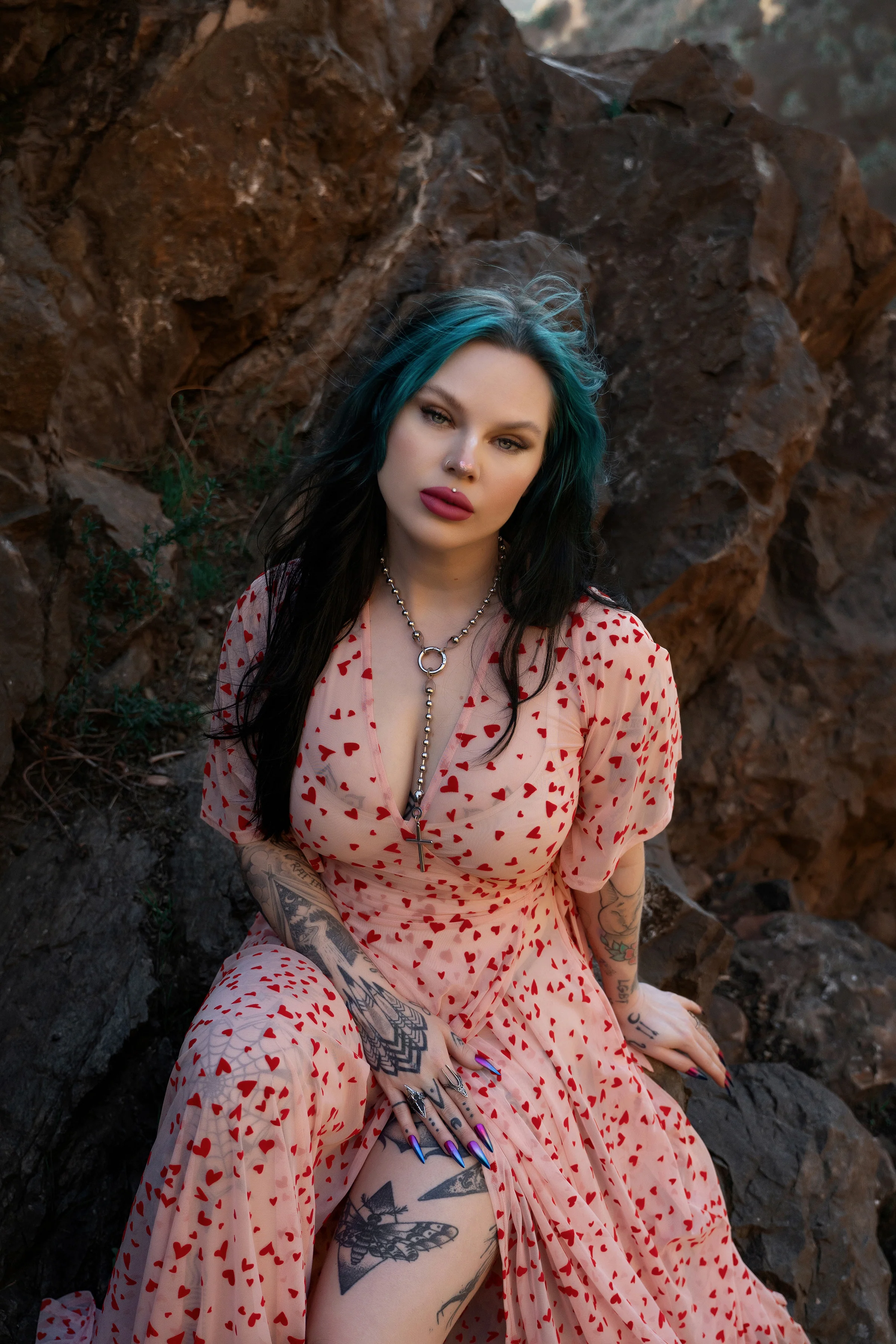 Lydia Wrap Dress in Pink Queen of Hearts flocked mesh - Image 5