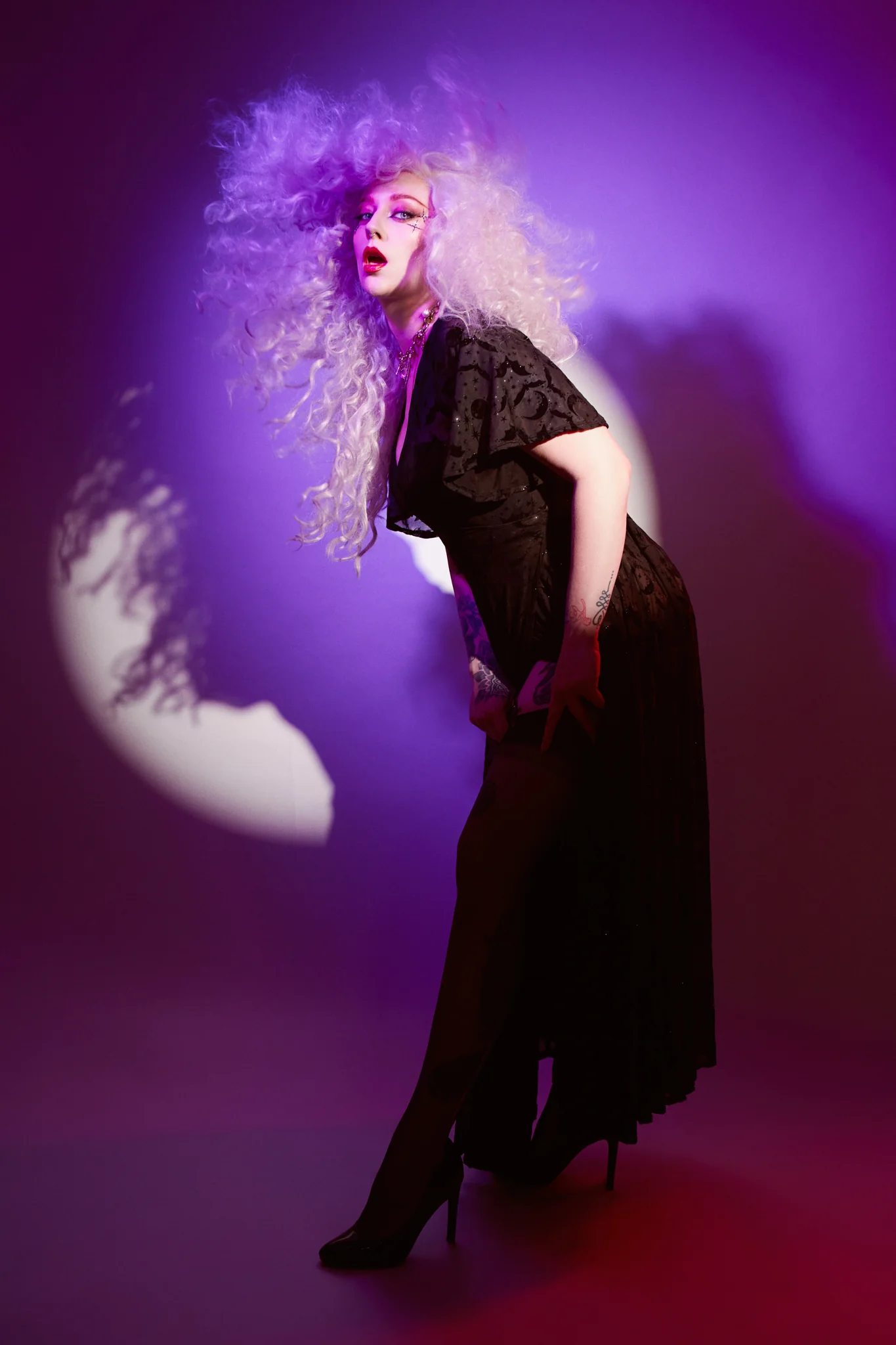 Lydia Wrap Dress in Queen of Halloween Black Flocked Mesh - Image 5