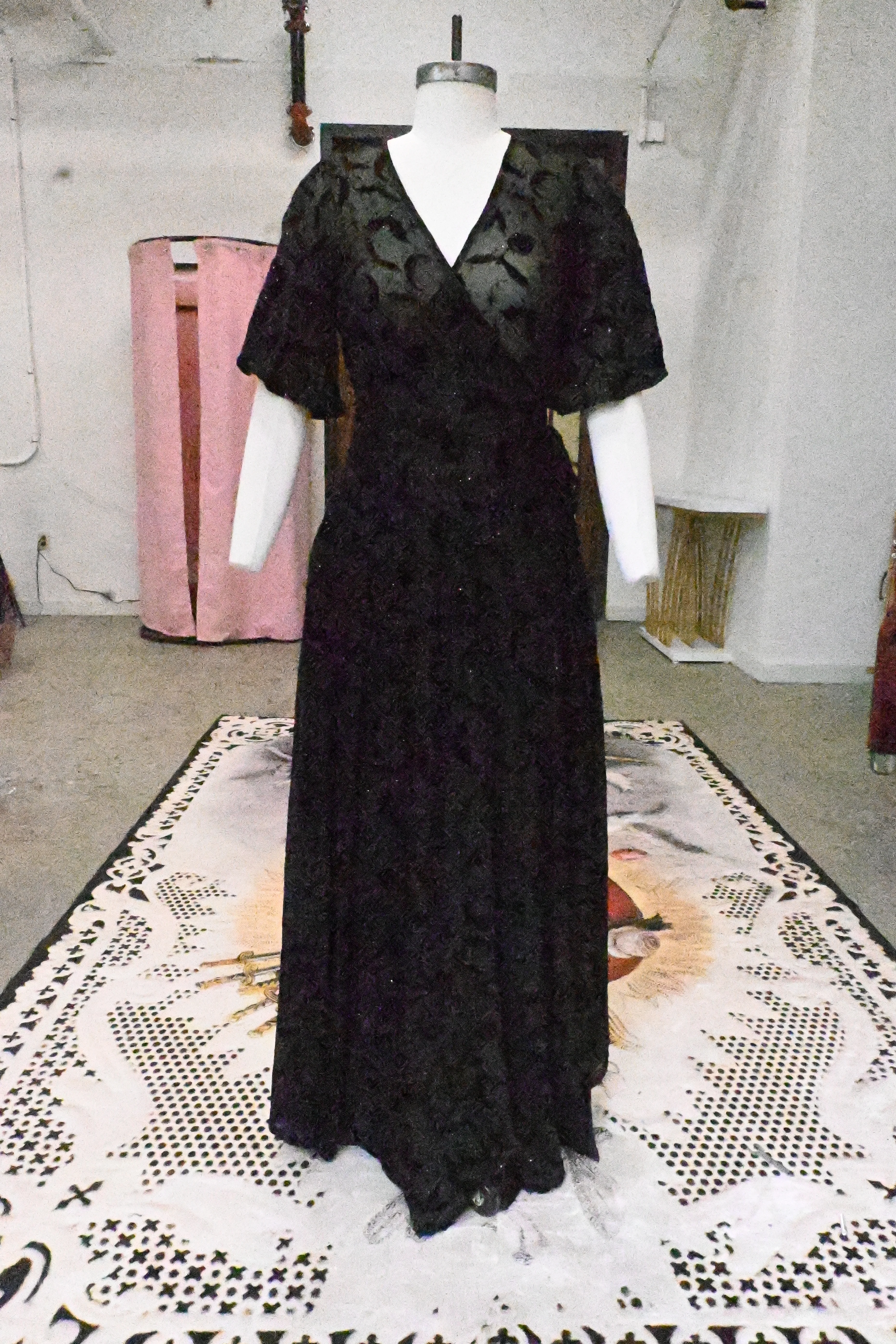 Lydia Wrap Dress in Queen of Halloween Black Flocked Mesh - Image 7