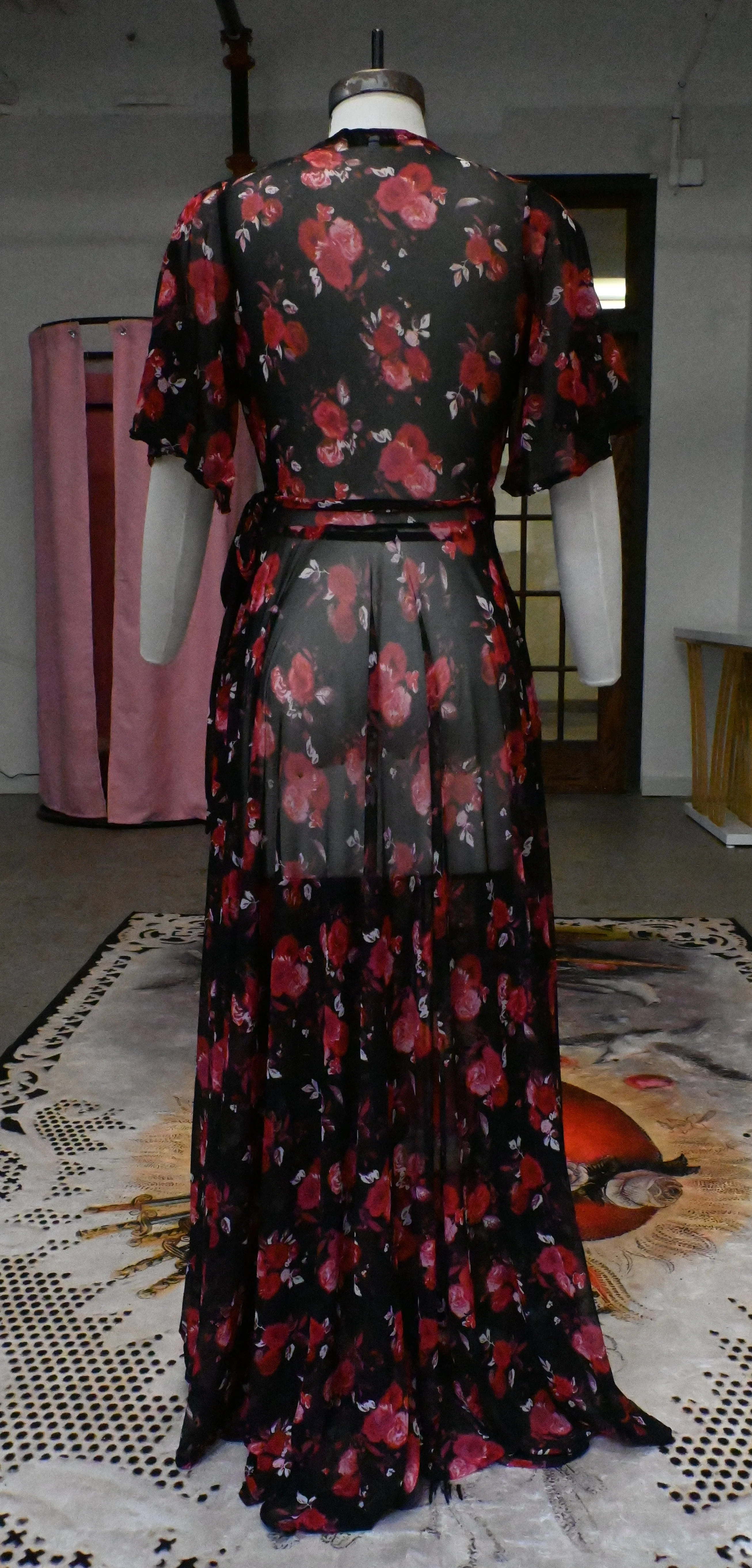 Lydia Wrap Dress in Rose Cluster Mesh - Image 5