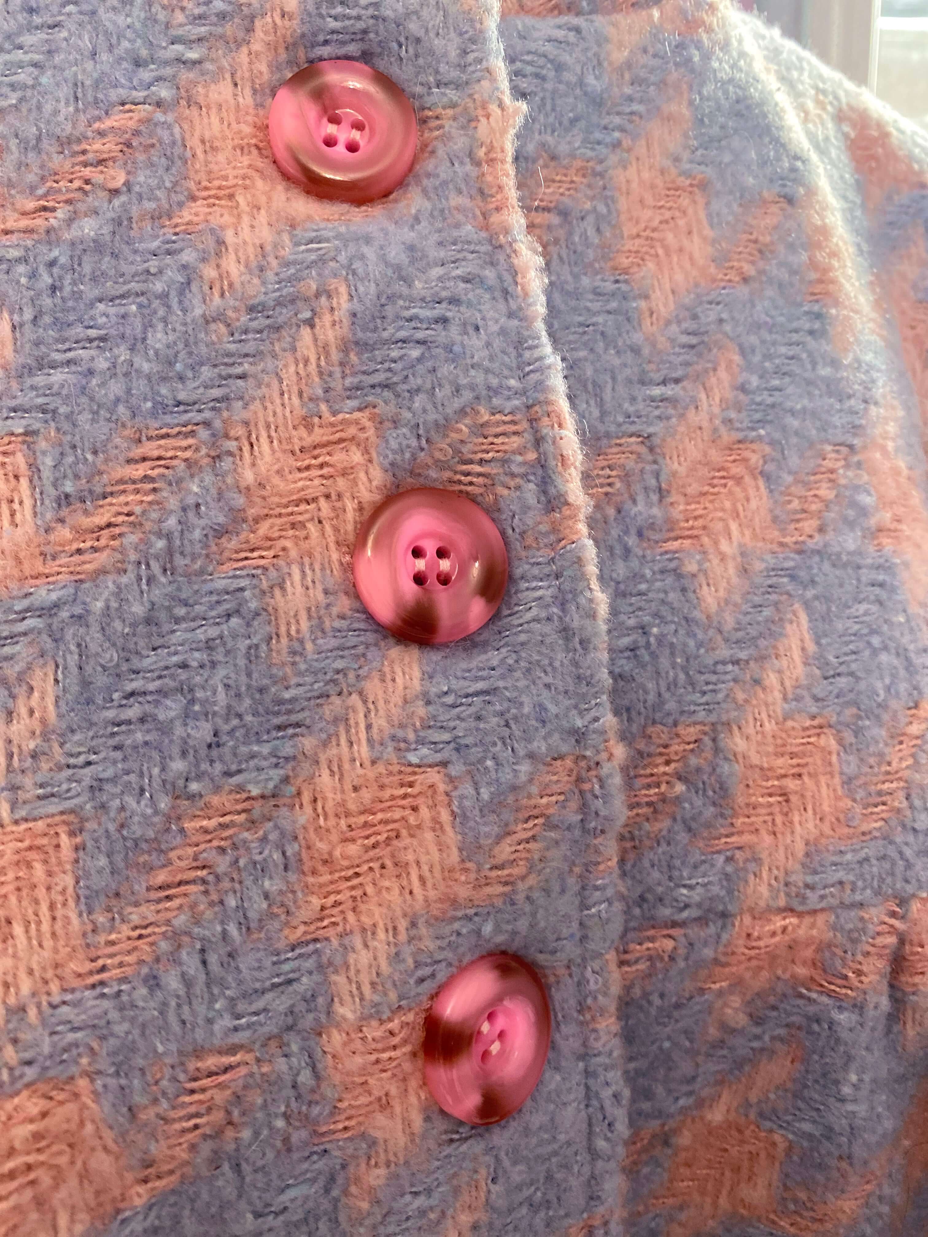 Marie Swing Coat in pink/blue Houndstooth - Image 3