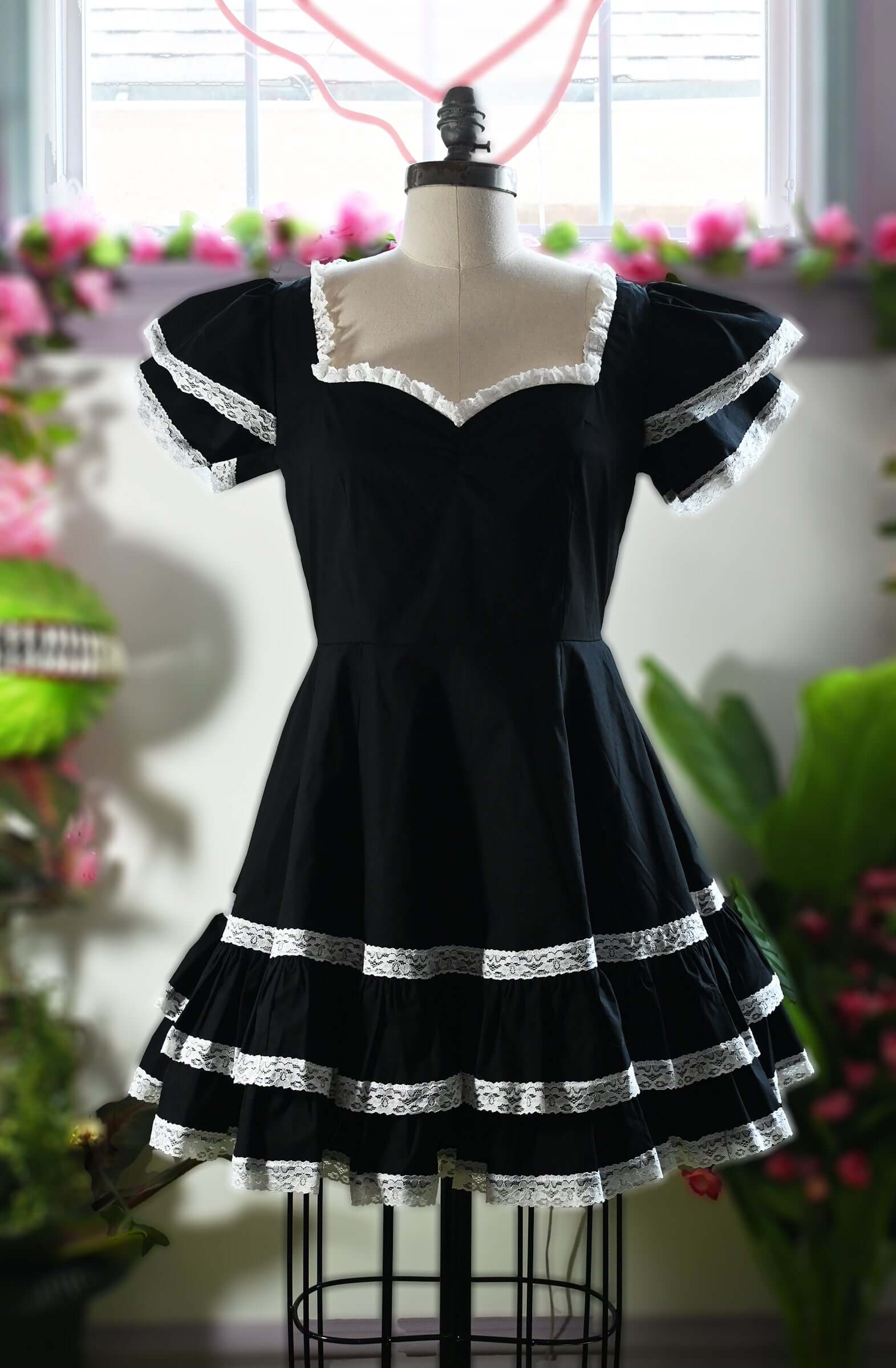 Adelaide Mini Swing dress in Black w/White Lace - Image 2