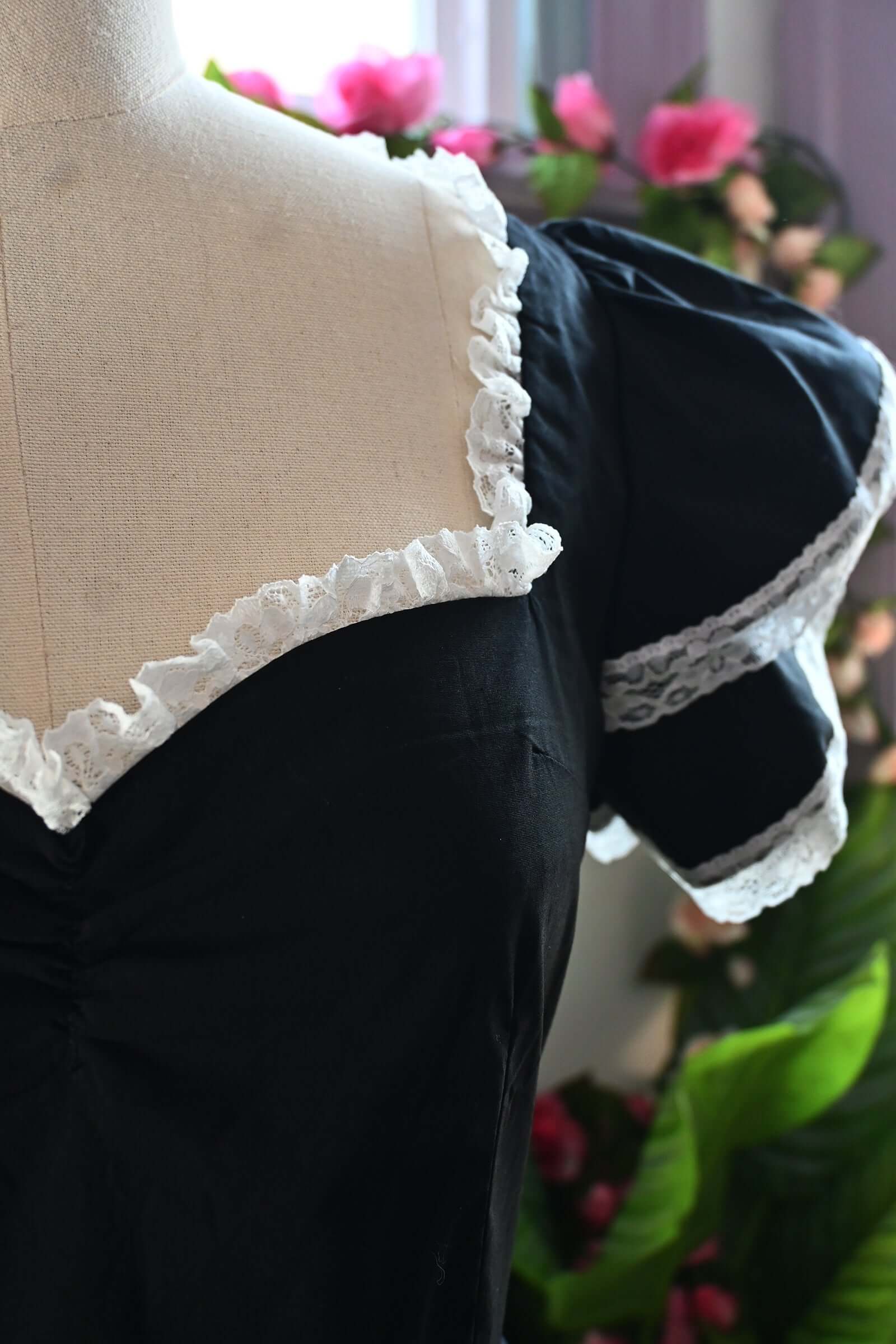 Adelaide Mini Swing dress in Black w/White Lace - Image 3