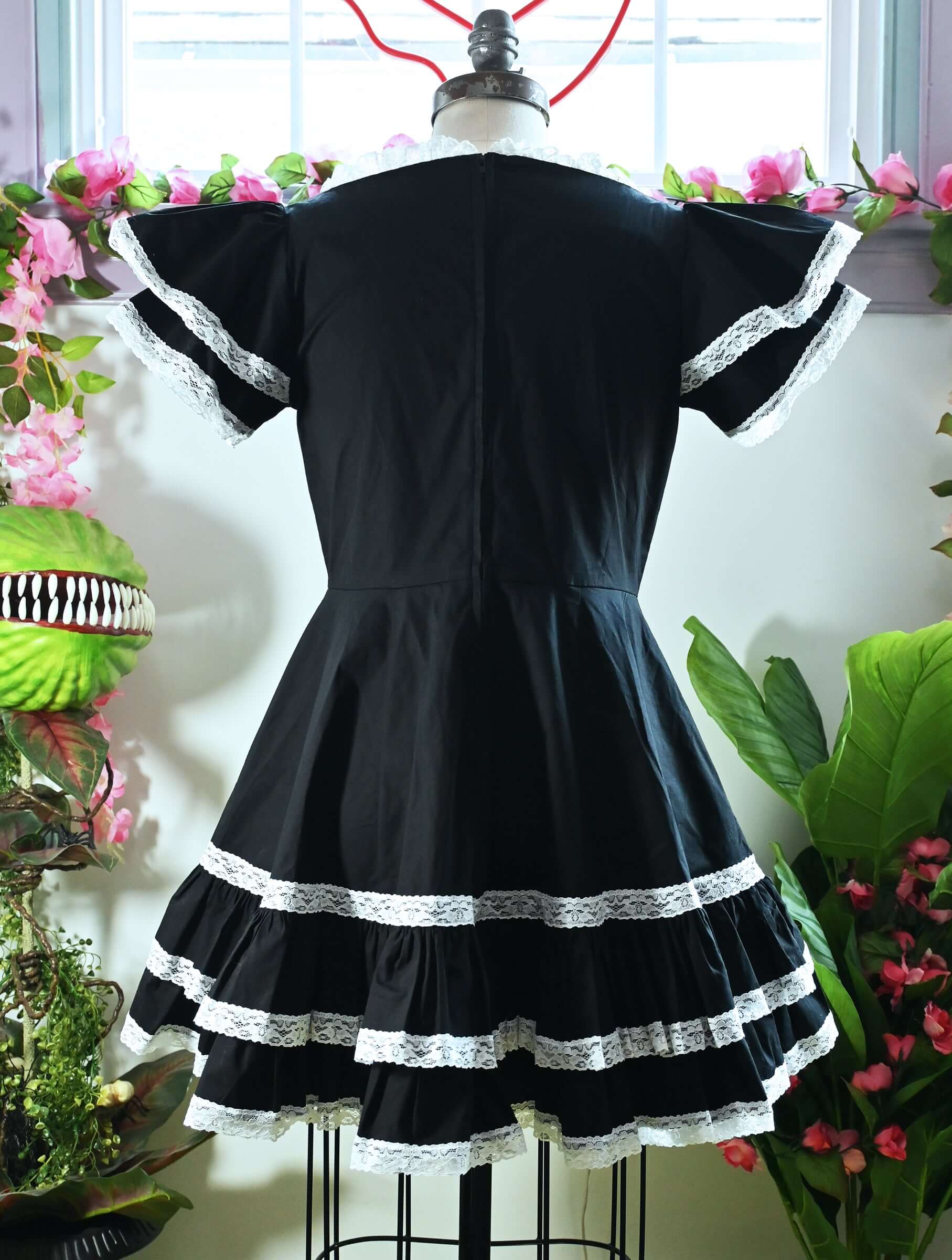 Adelaide Mini Swing dress in Black w/White Lace - Image 6