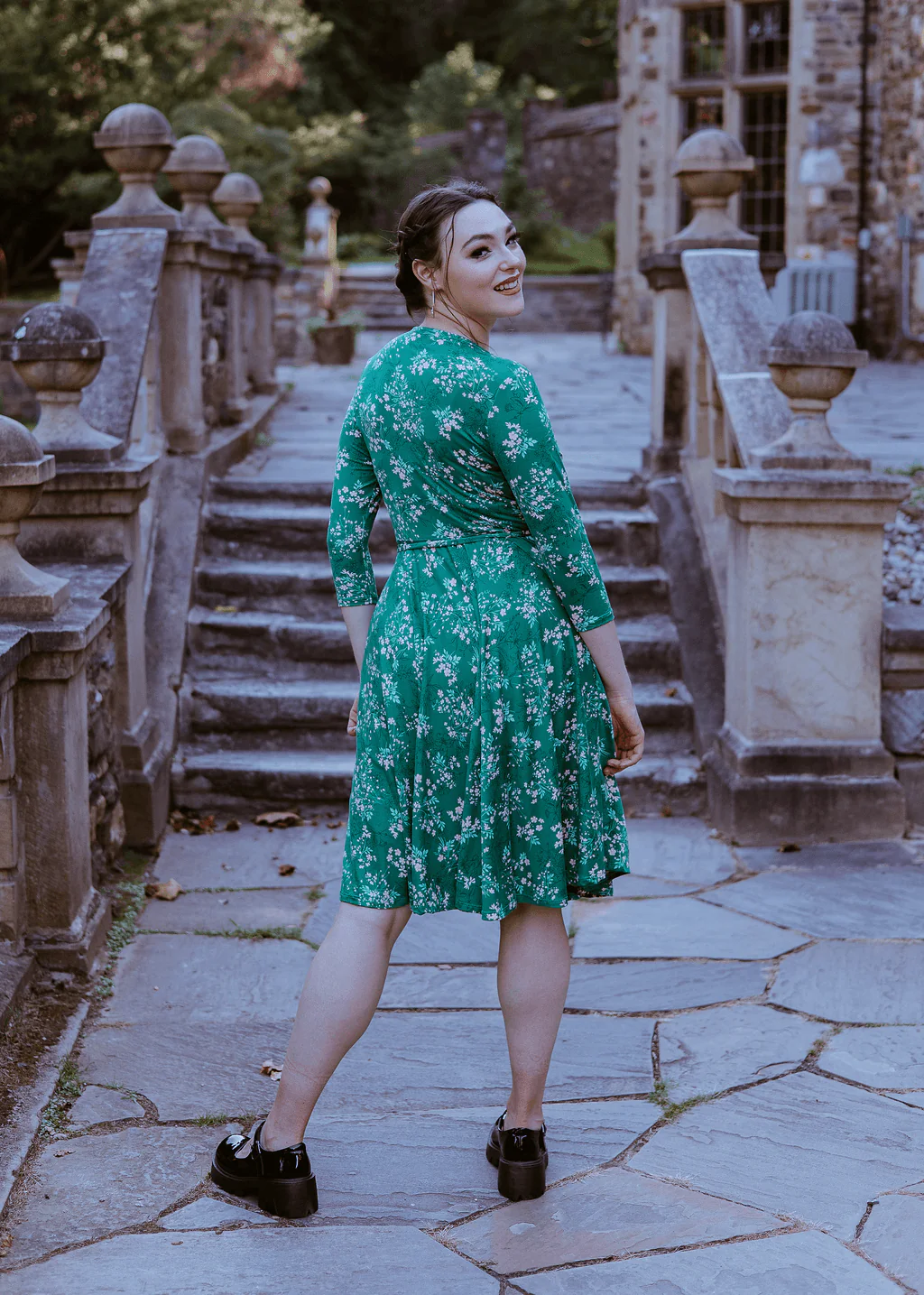 Audrey Wrap dress in Green Floral Knit - Image 3