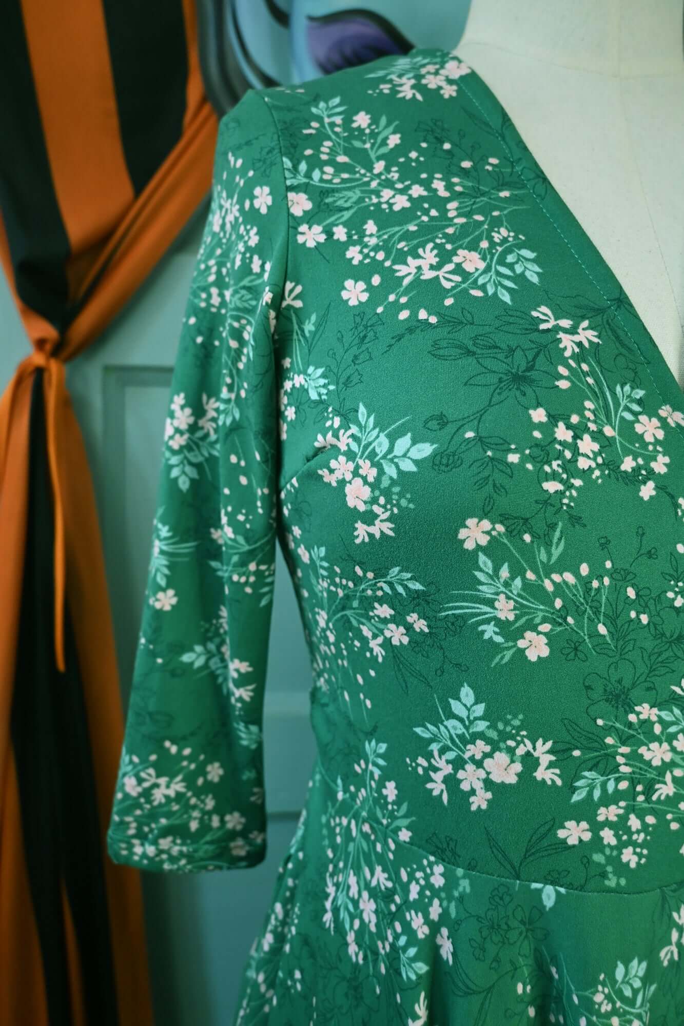 Audrey Wrap dress in Green Floral Knit - Image 5