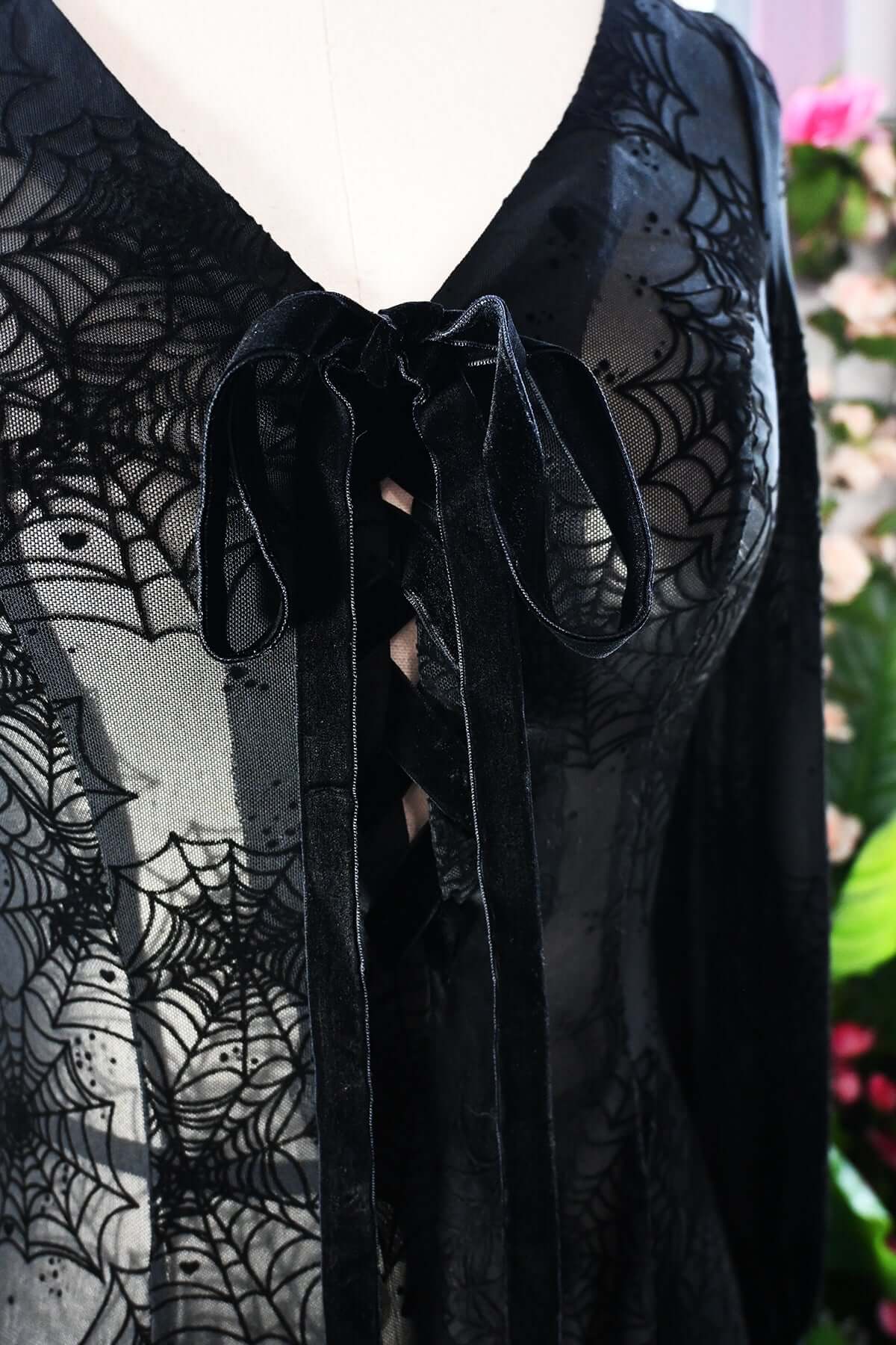 Black Penny Maxi dress with Flocked Spiderwebs - Image 4
