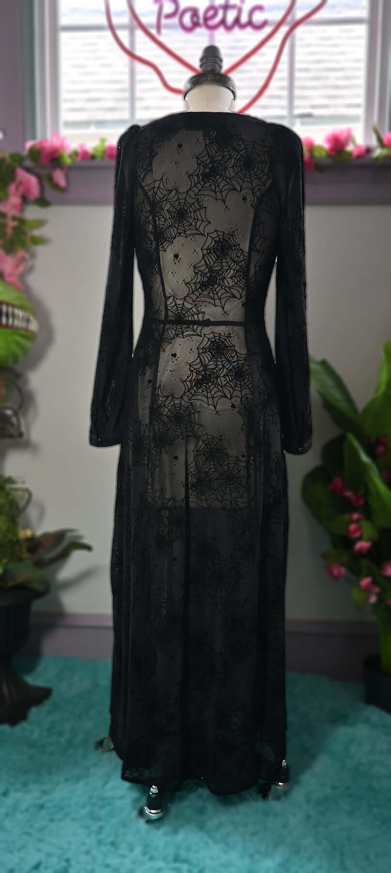 Black Penny Maxi dress with Flocked Spiderwebs - Image 5