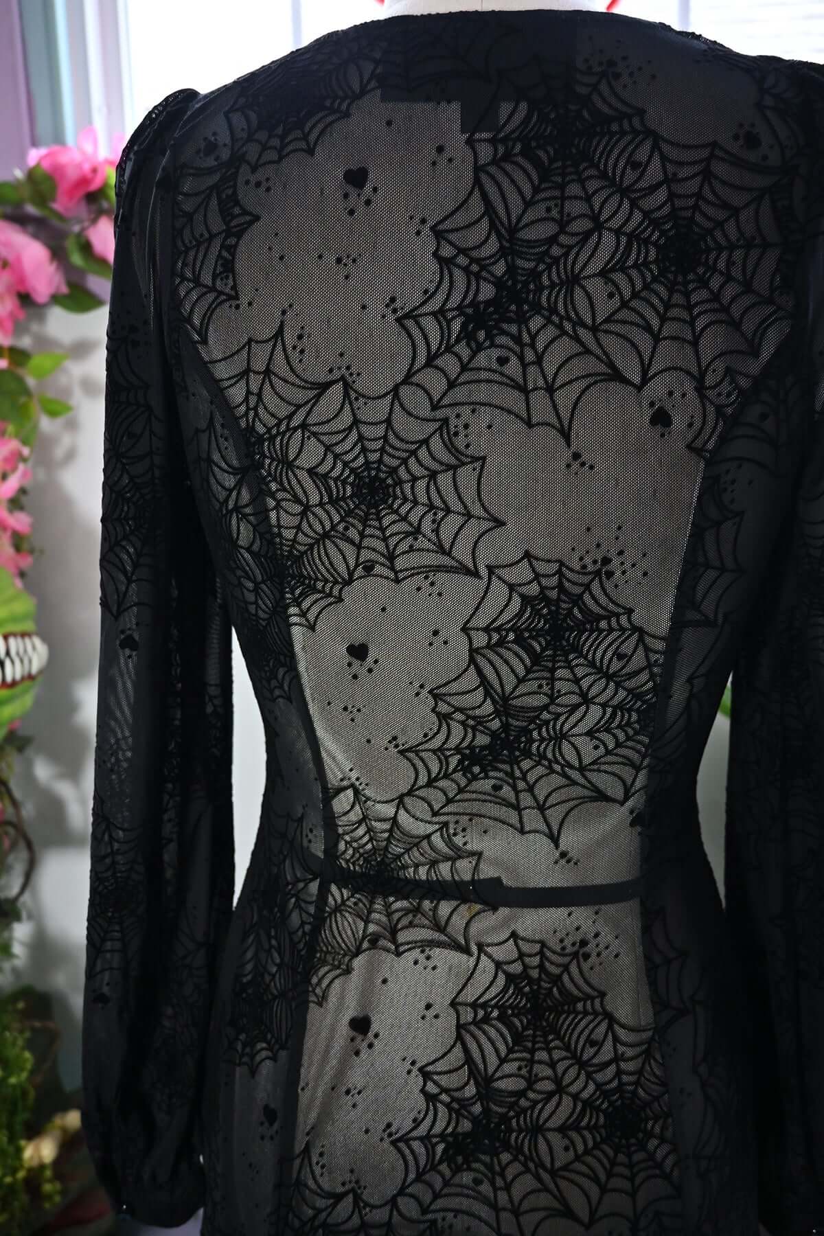 Black Penny Maxi dress with Flocked Spiderwebs - Image 6