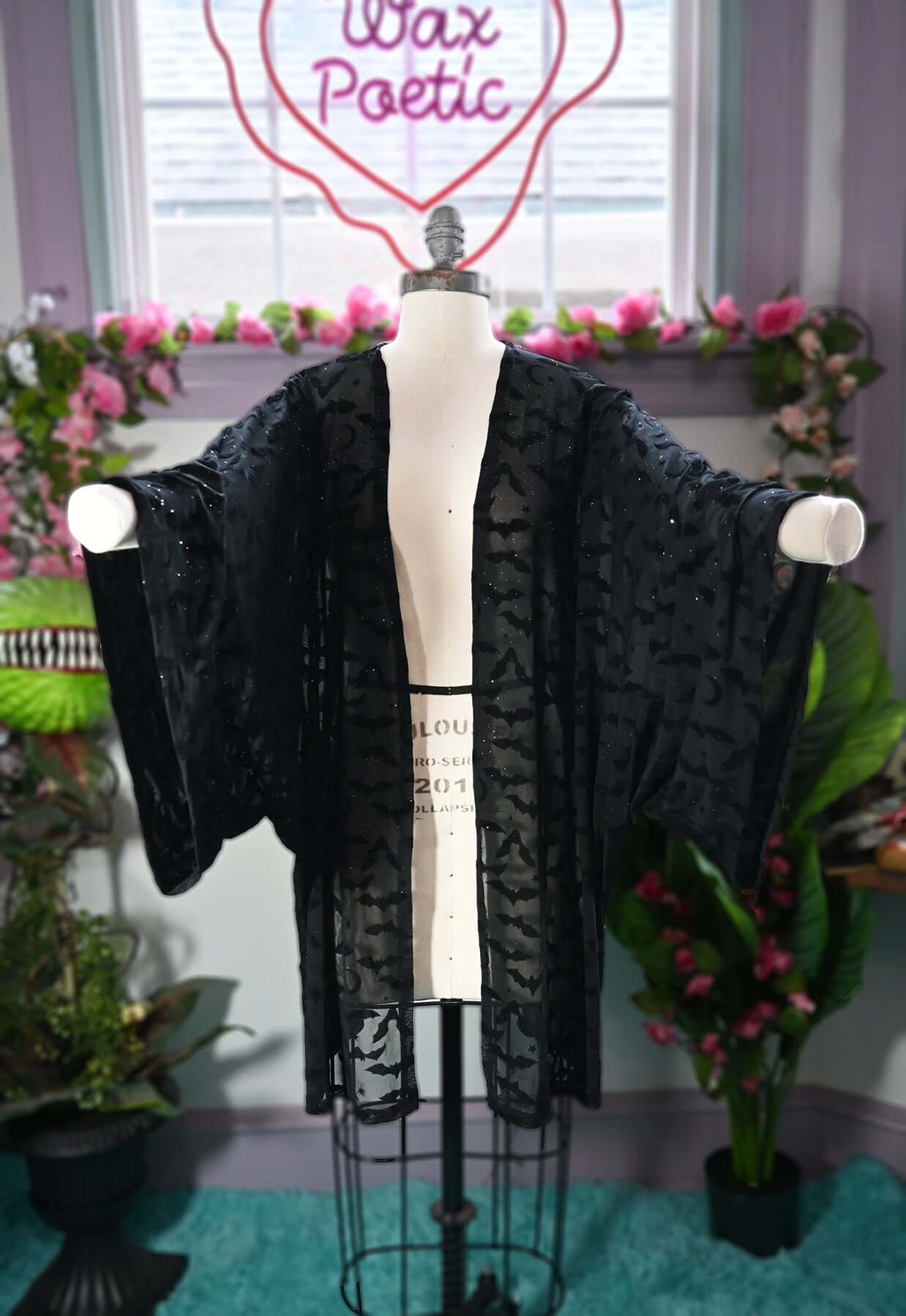 Black Queen of Halloween Flocked Sparkle Mesh Kimono - Image 2