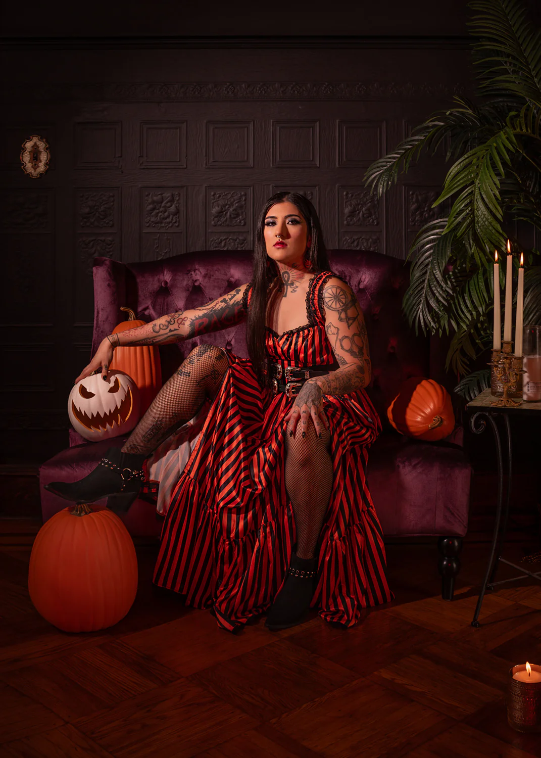 Cosette Maxi Dress in Halloween Stripe - Image 2