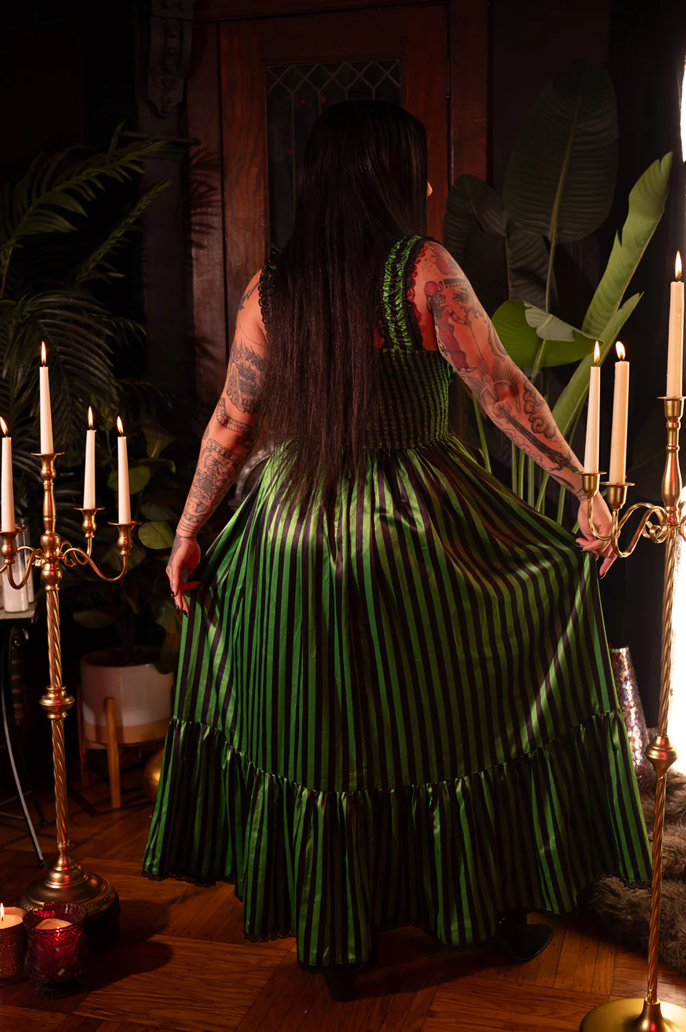 Cosette Maxi Dress in Horror Green Stripe - Image 3