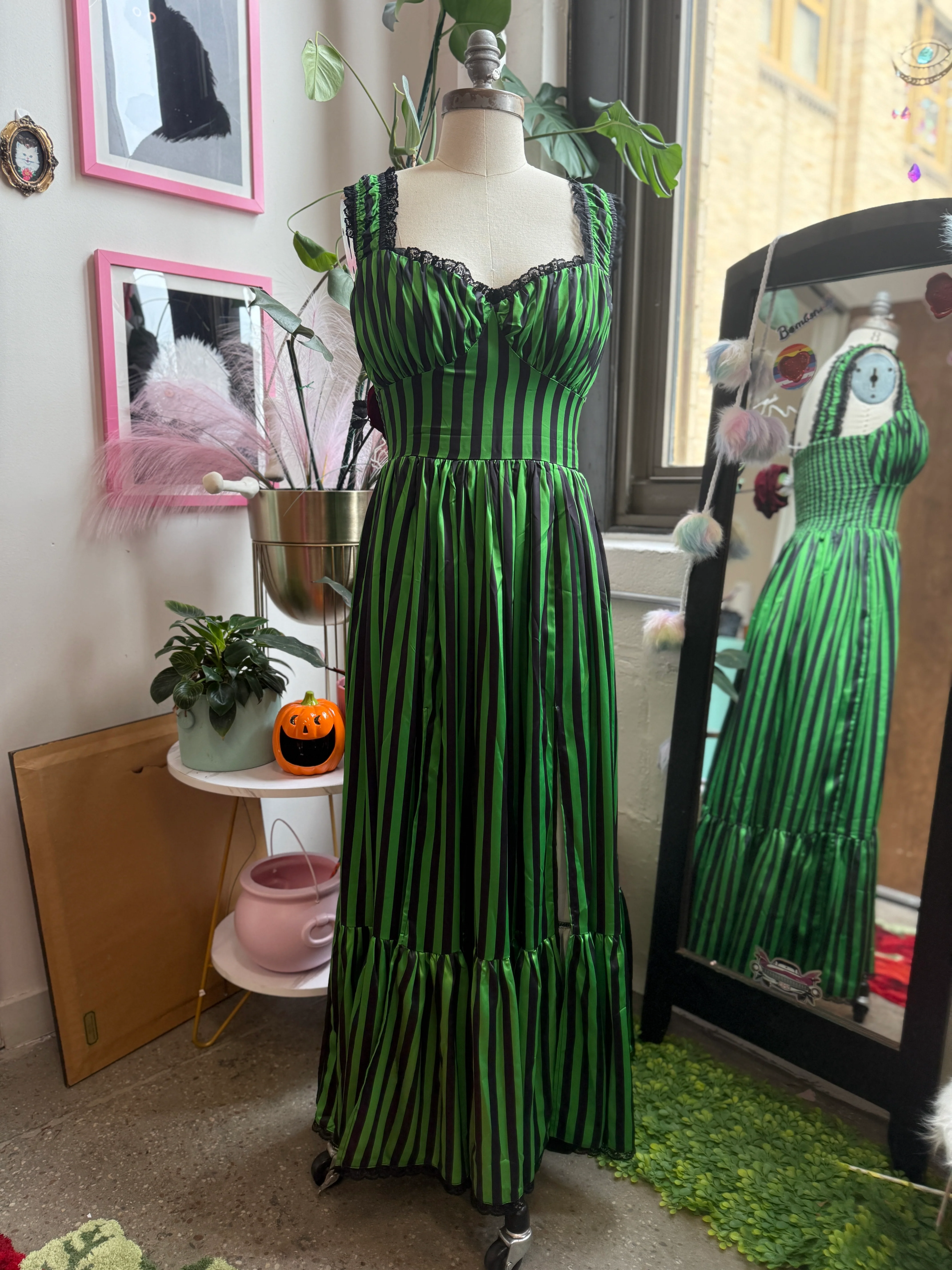 Cosette Maxi Dress in Horror Green Stripe - Image 4