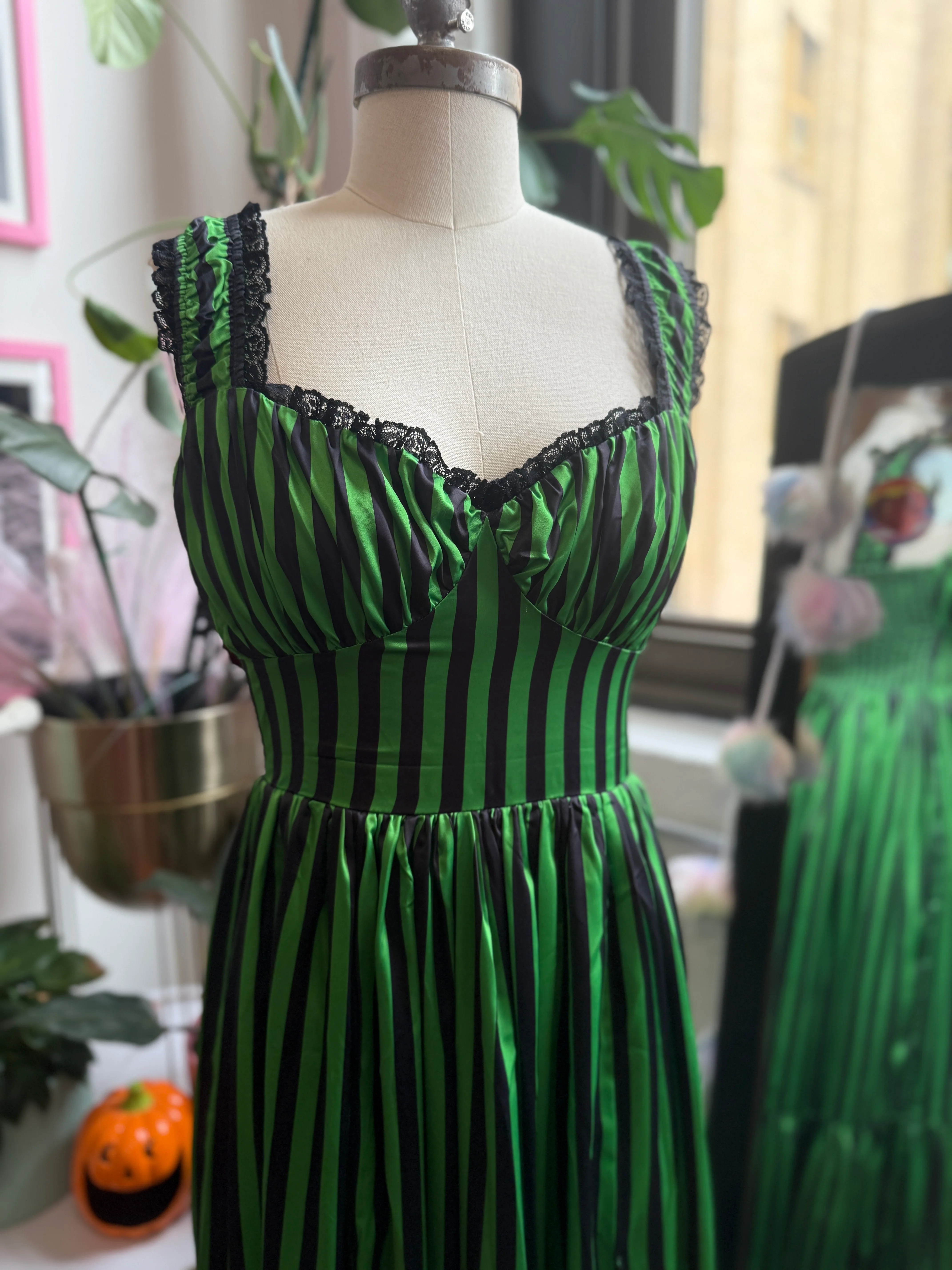 Cosette Maxi Dress in Horror Green Stripe - Image 5