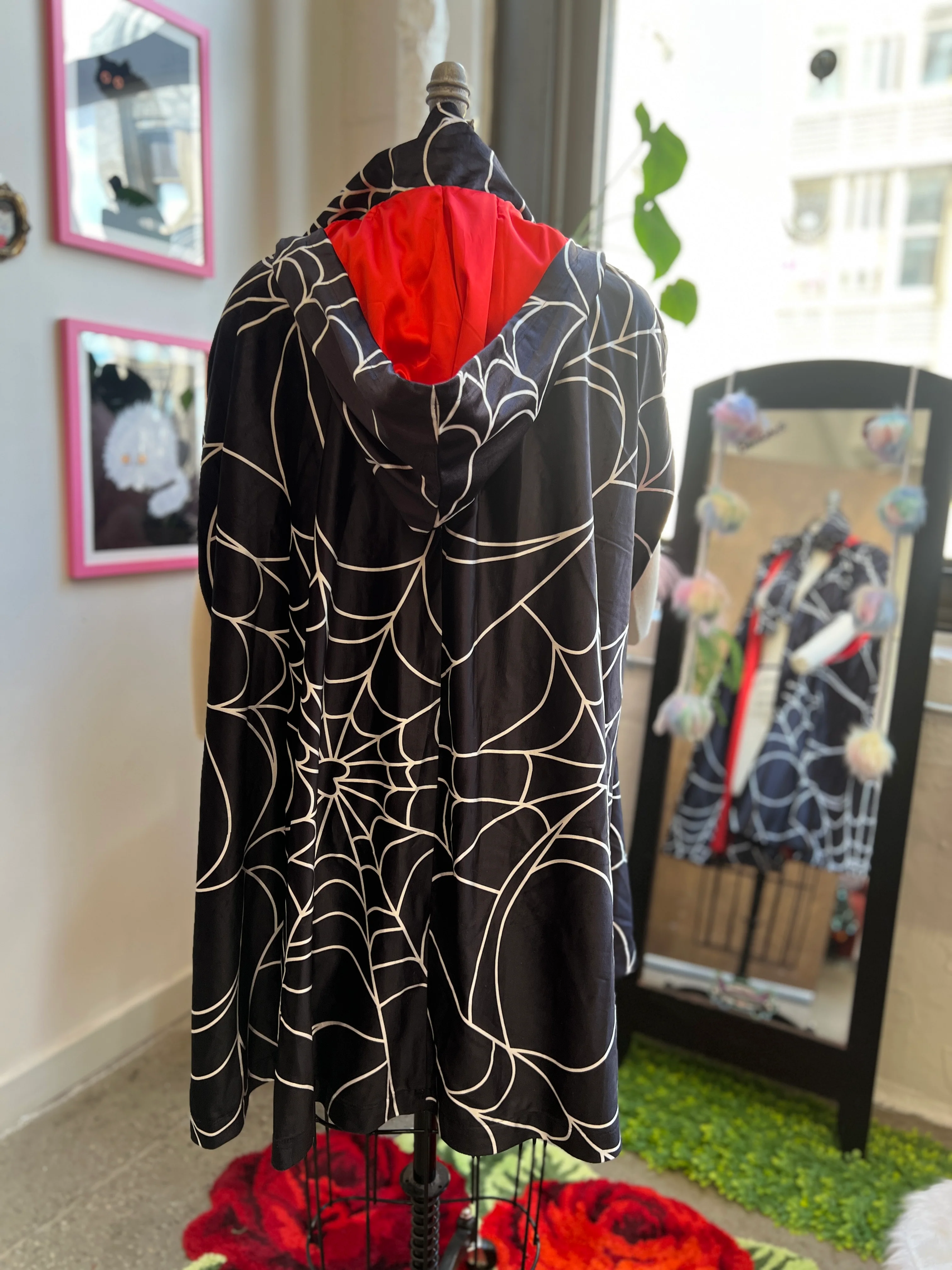 Florence Hooded Cape In Spiderweb Print - Image 4