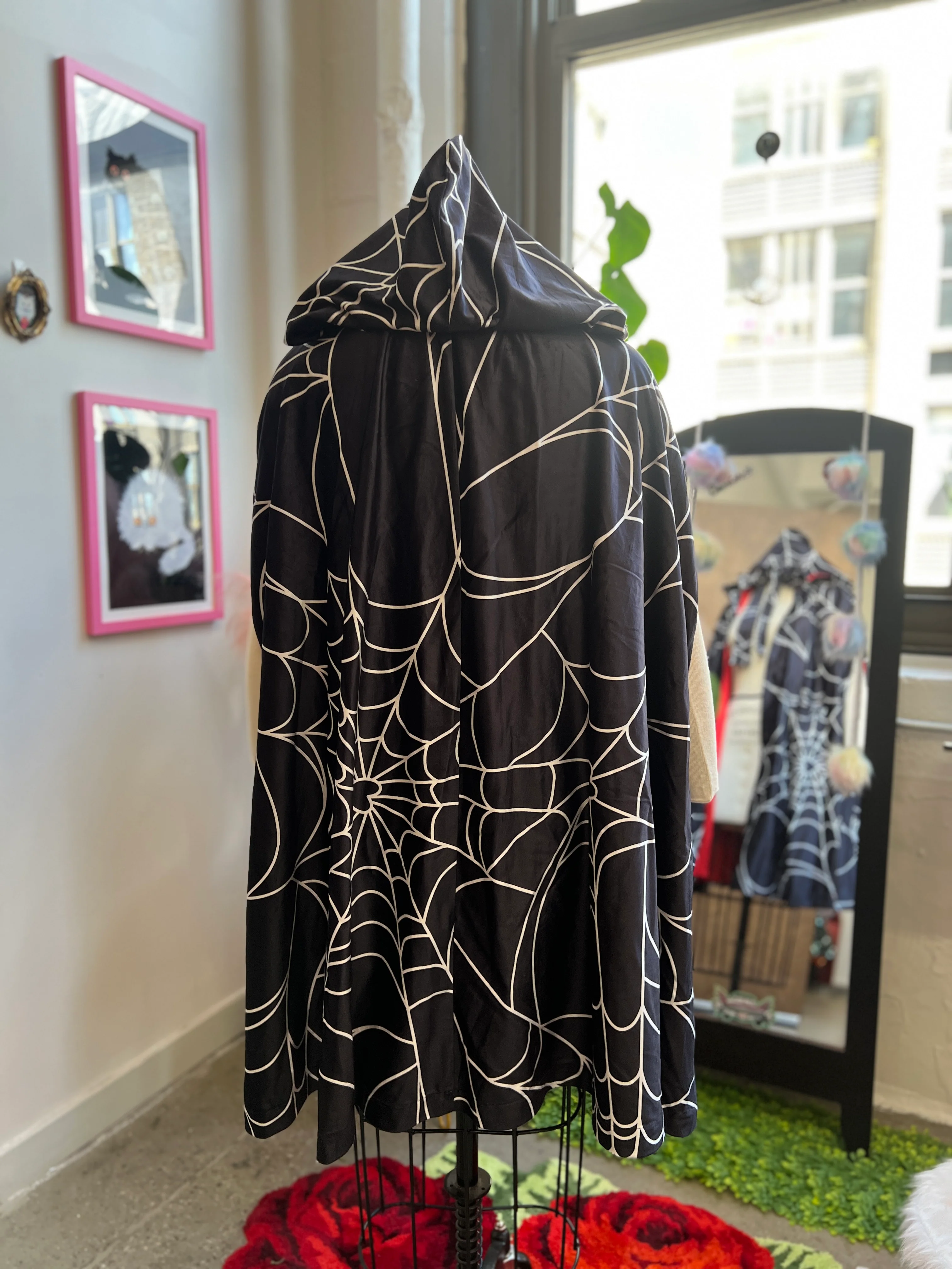 Florence Hooded Cape In Spiderweb Print - Image 5