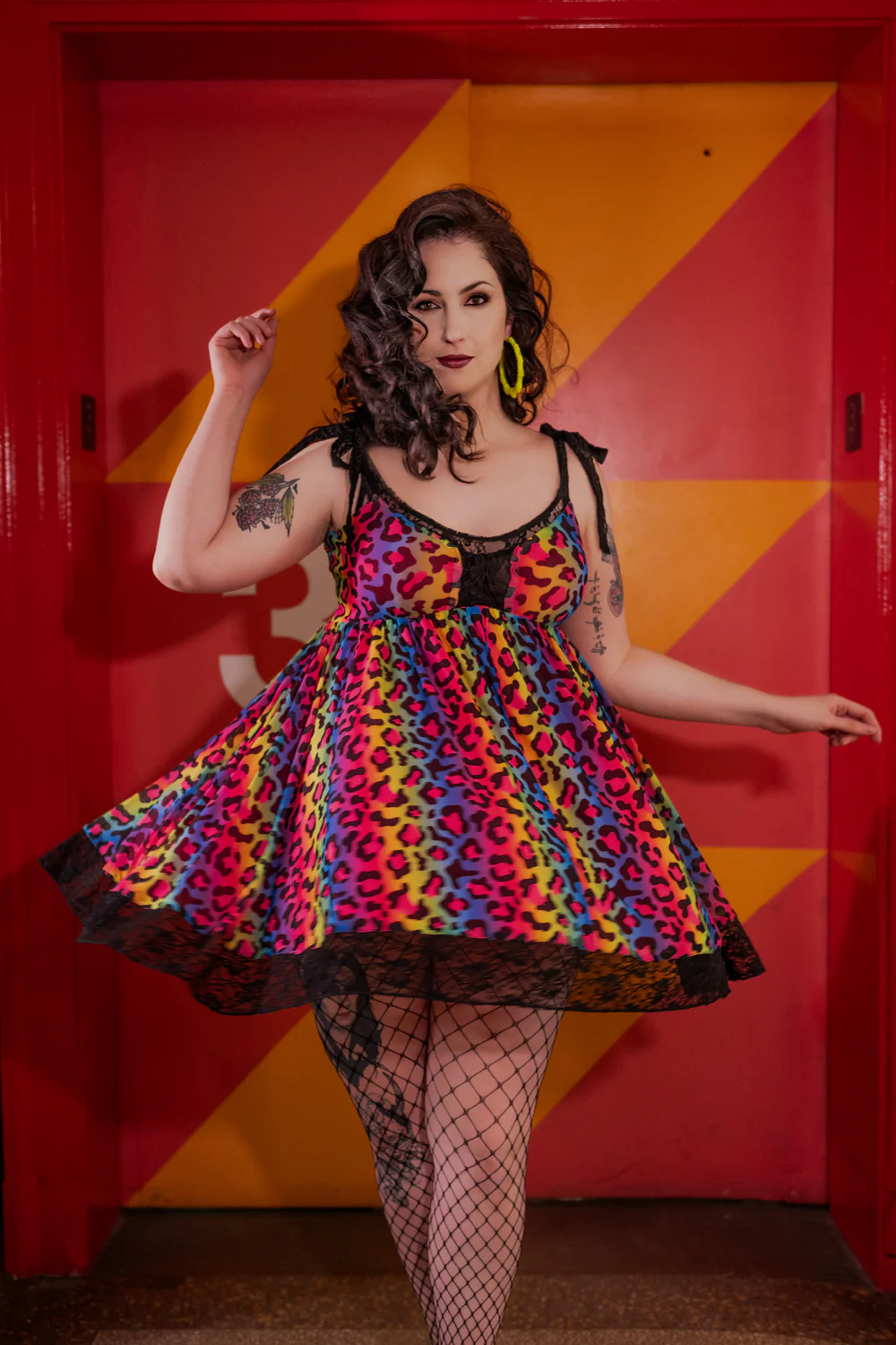 Josie Babydoll Dress in Rainbow Leopard Mesh - Image 2