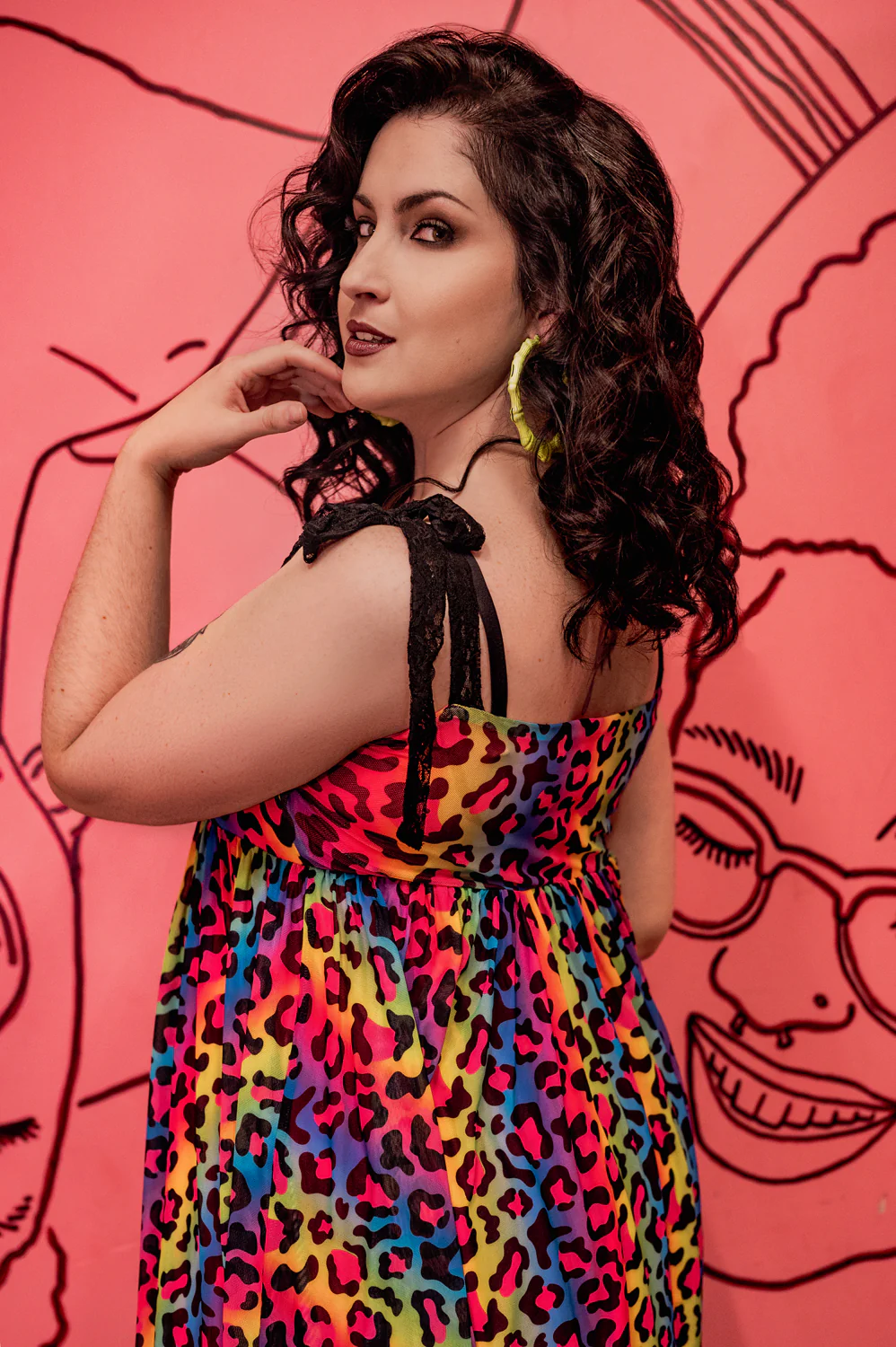Josie Babydoll Dress in Rainbow Leopard Mesh - Image 3