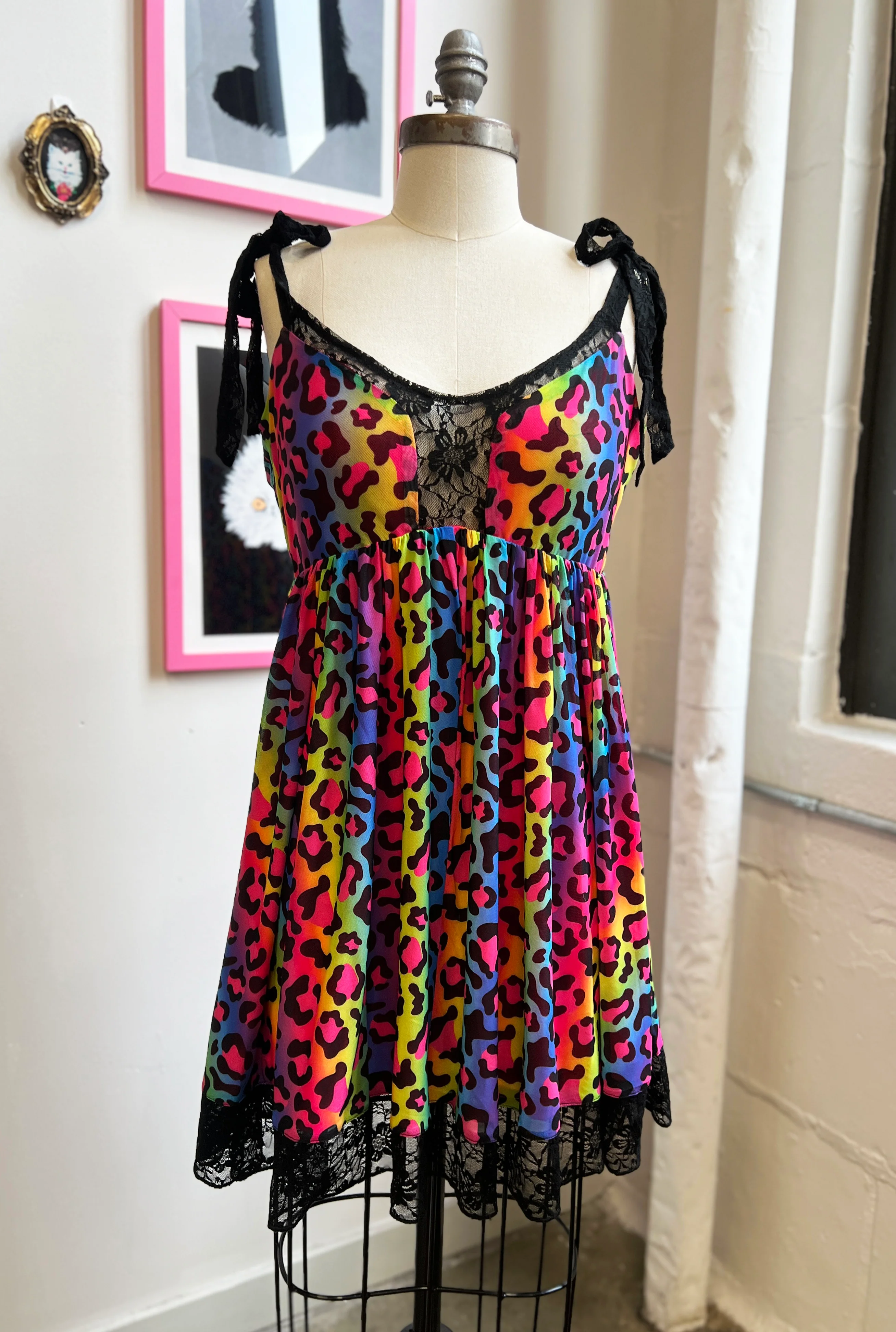 Josie Babydoll Dress in Rainbow Leopard Mesh - Image 4
