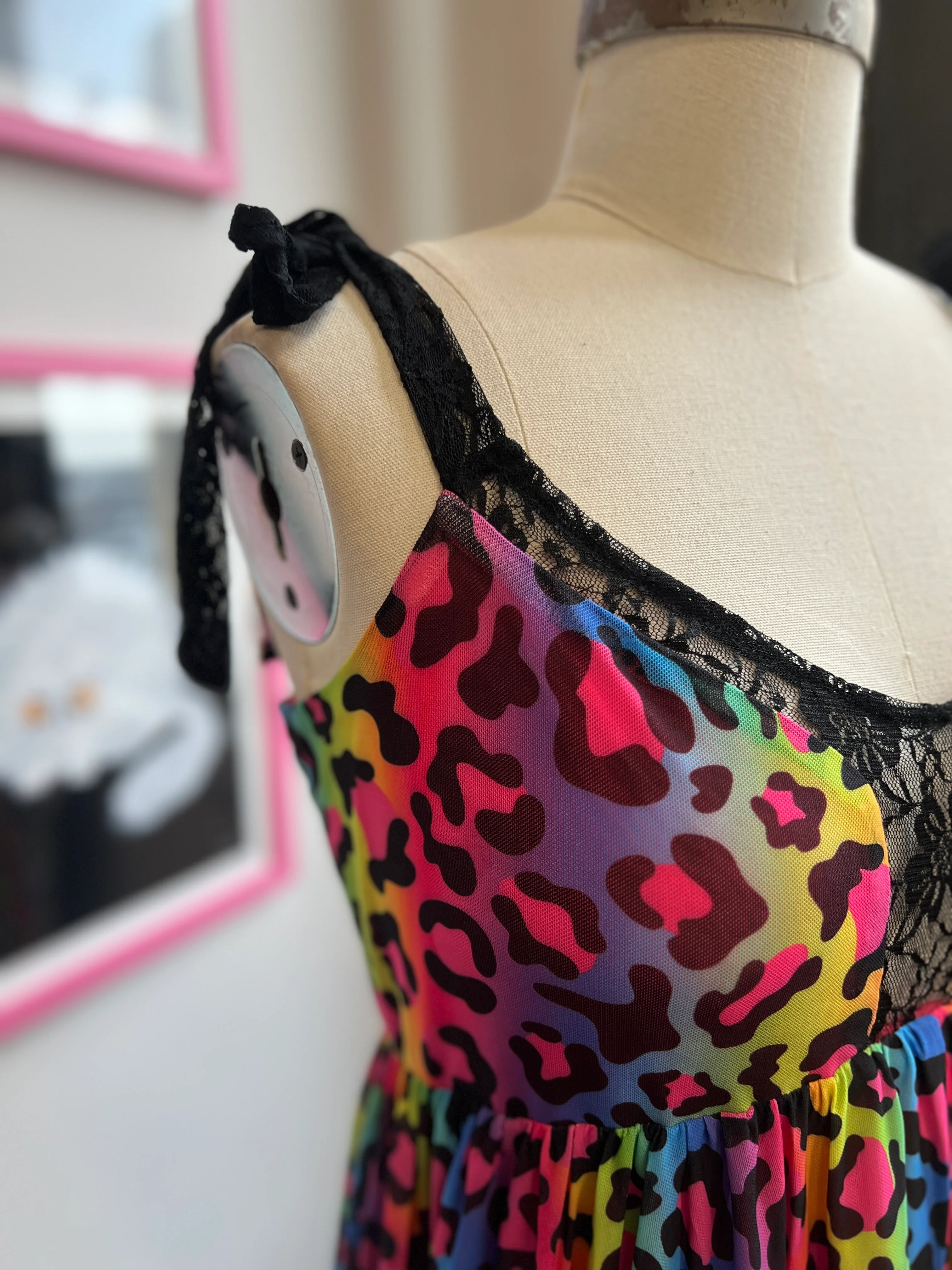 Josie Babydoll Dress in Rainbow Leopard Mesh - Image 5