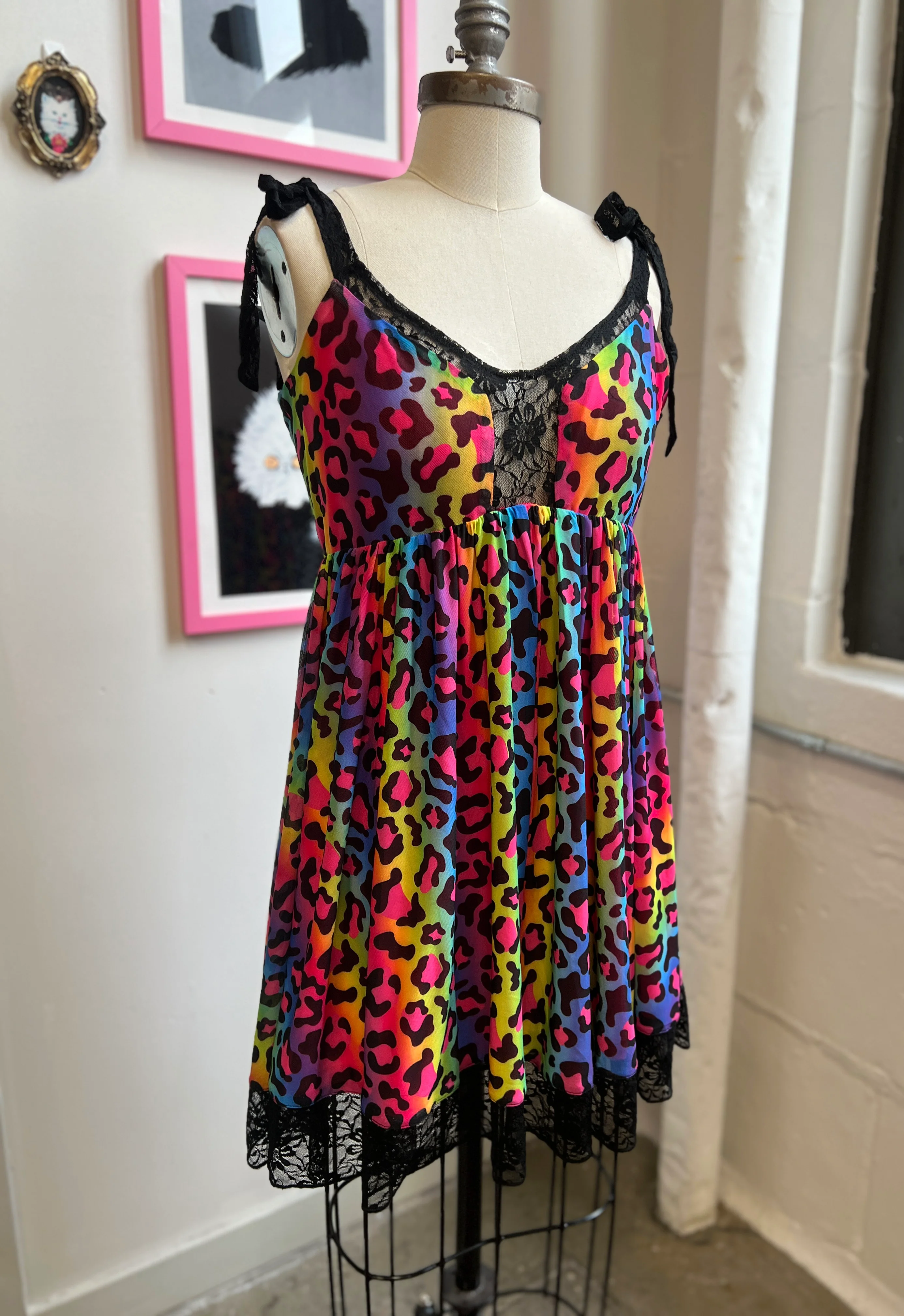 Josie Babydoll Dress in Rainbow Leopard Mesh - Image 6