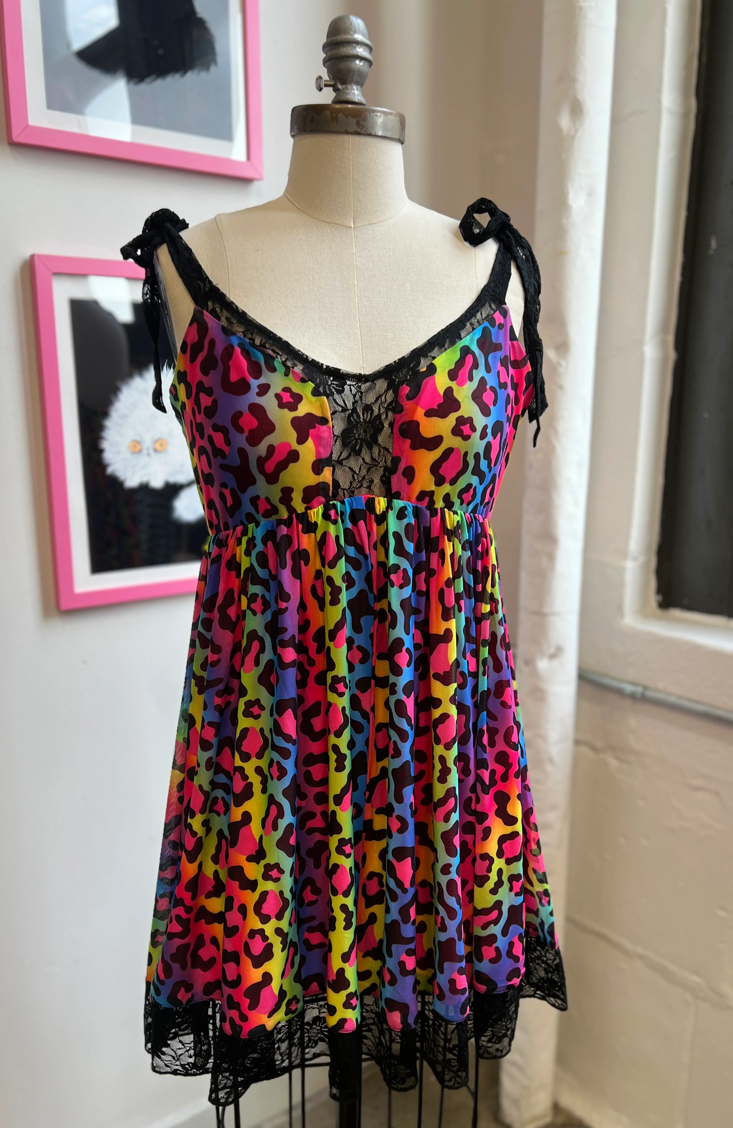 Josie Babydoll Dress in Rainbow Leopard Mesh - Image 7