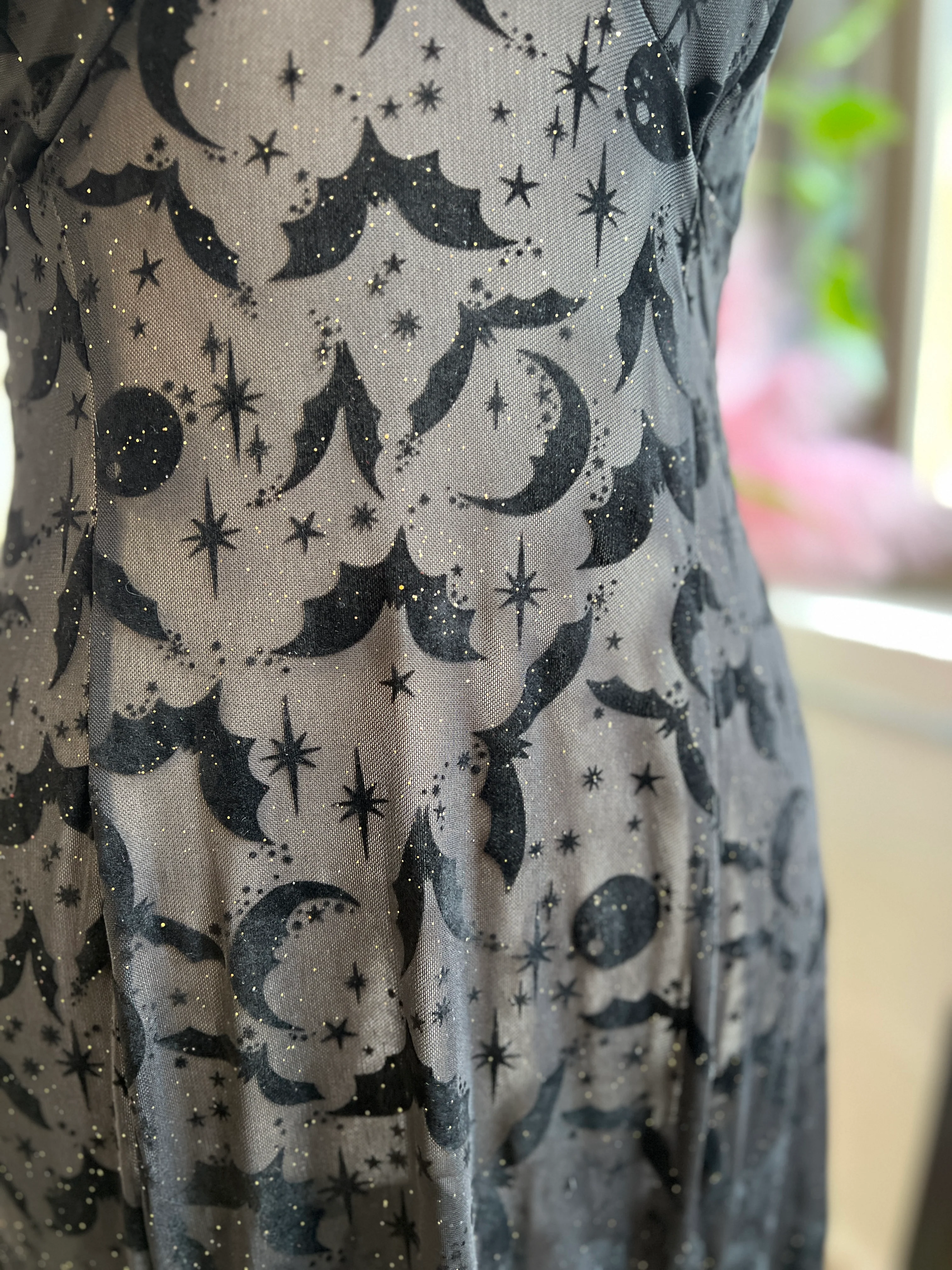 Lily Slip Dress in Black Queen of Halloween Flocked Sparkle Mesh - Image 3